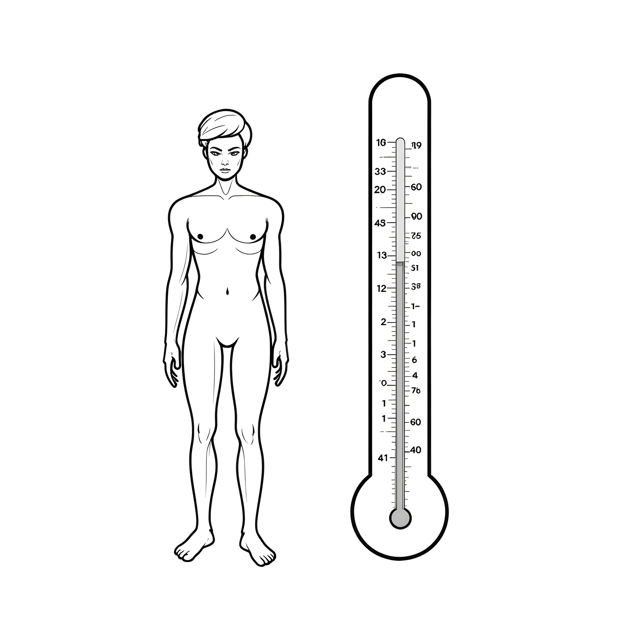 Anger through Body Language and Thermometer Coloring Page (free black-and-white line drawing printable PDF for all, from beginners to advanced learners, including children, teens, adults, and seniors)