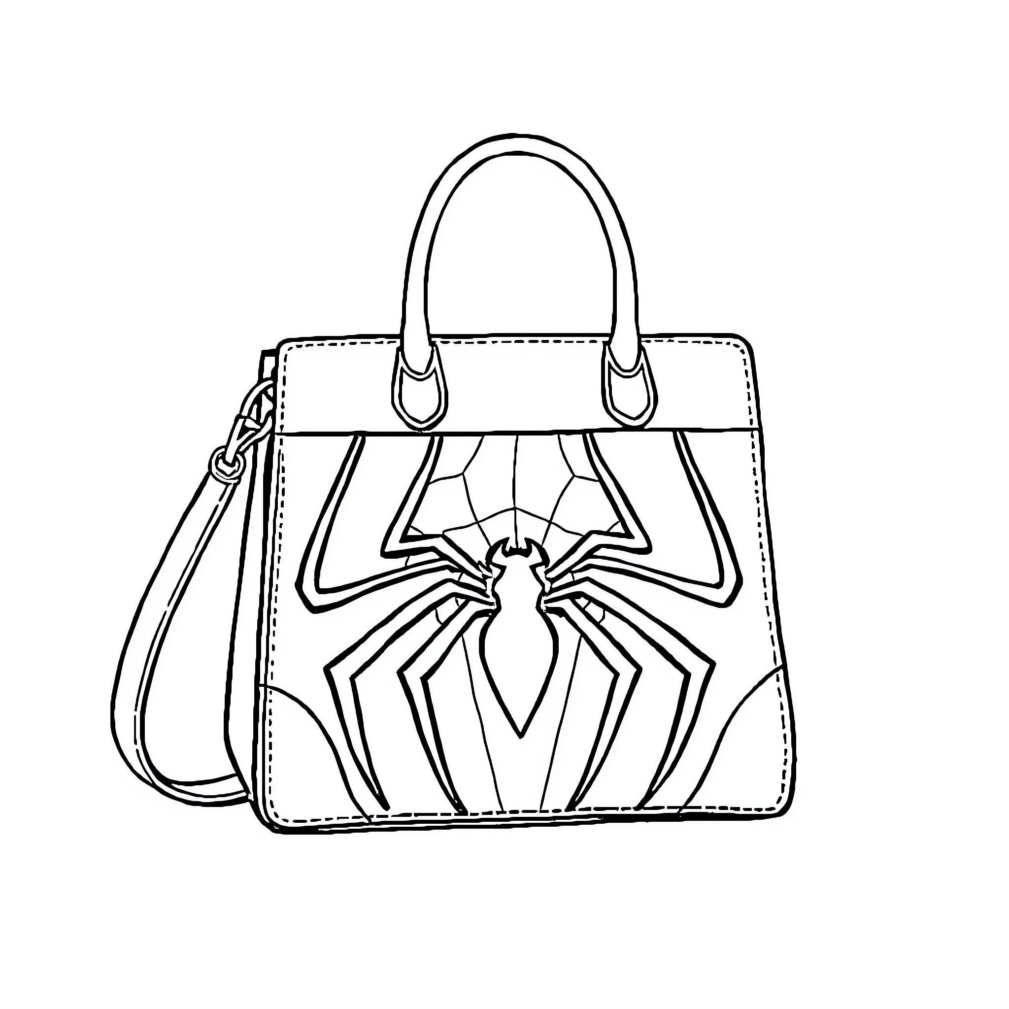 Spiderman-themed handbag with distinctive design Coloring Page (free black-and-white line drawing printable PDF for all, from beginners to advanced learners, including children, teens, adults, and seniors)