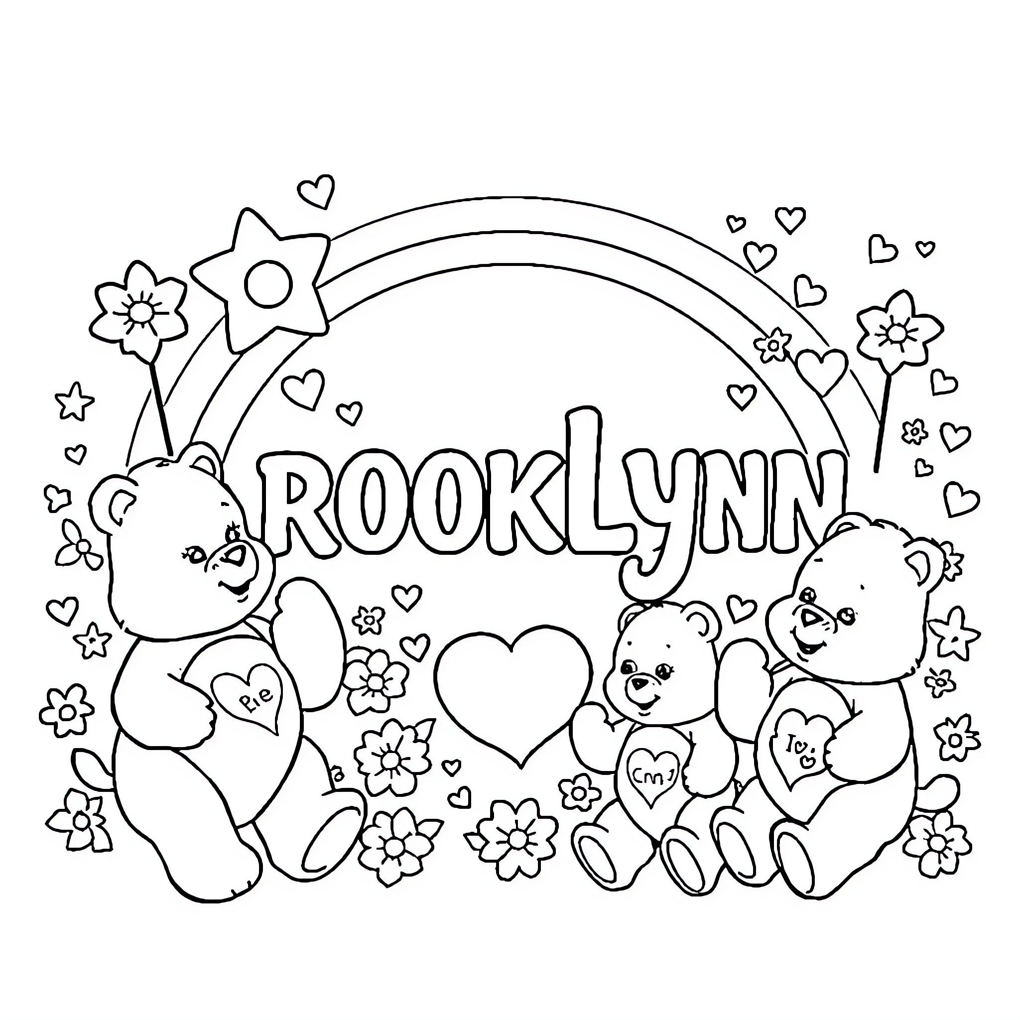 Brooklynn's Playful Teddy Bear Adventure Coloring Page (free black-and-white line drawing printable PDF for all, from beginners to advanced learners, including children, teens, adults, and seniors)