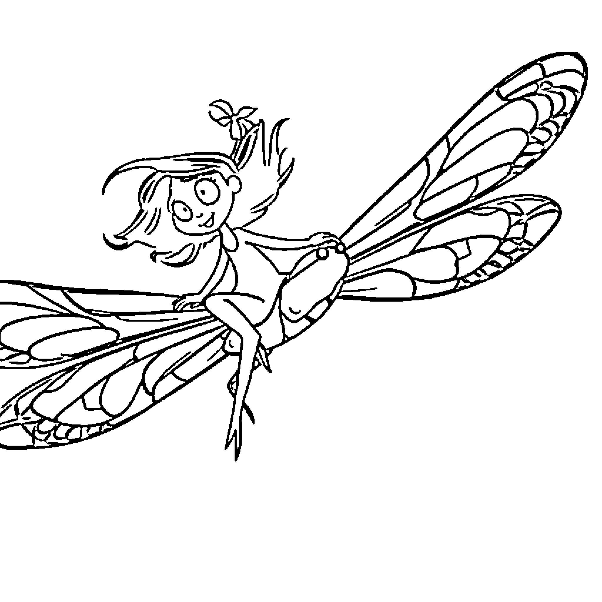 Coraline's fantastical dragonfly adventure Coloring Page (free black-and-white line drawing printable PDF for all, from beginners to advanced learners, including children, teens, adults, and seniors)