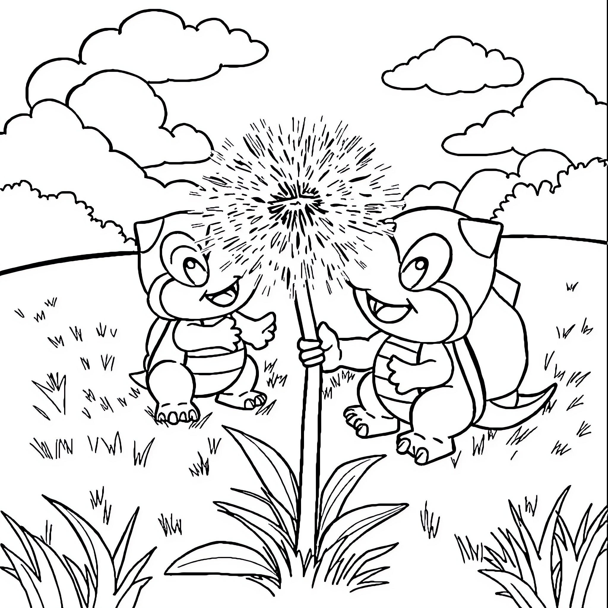 Koopa Troopa friends explore nature together Coloring Page (free black-and-white line drawing printable PDF for all, from beginners to advanced learners, including children, teens, adults, and seniors)