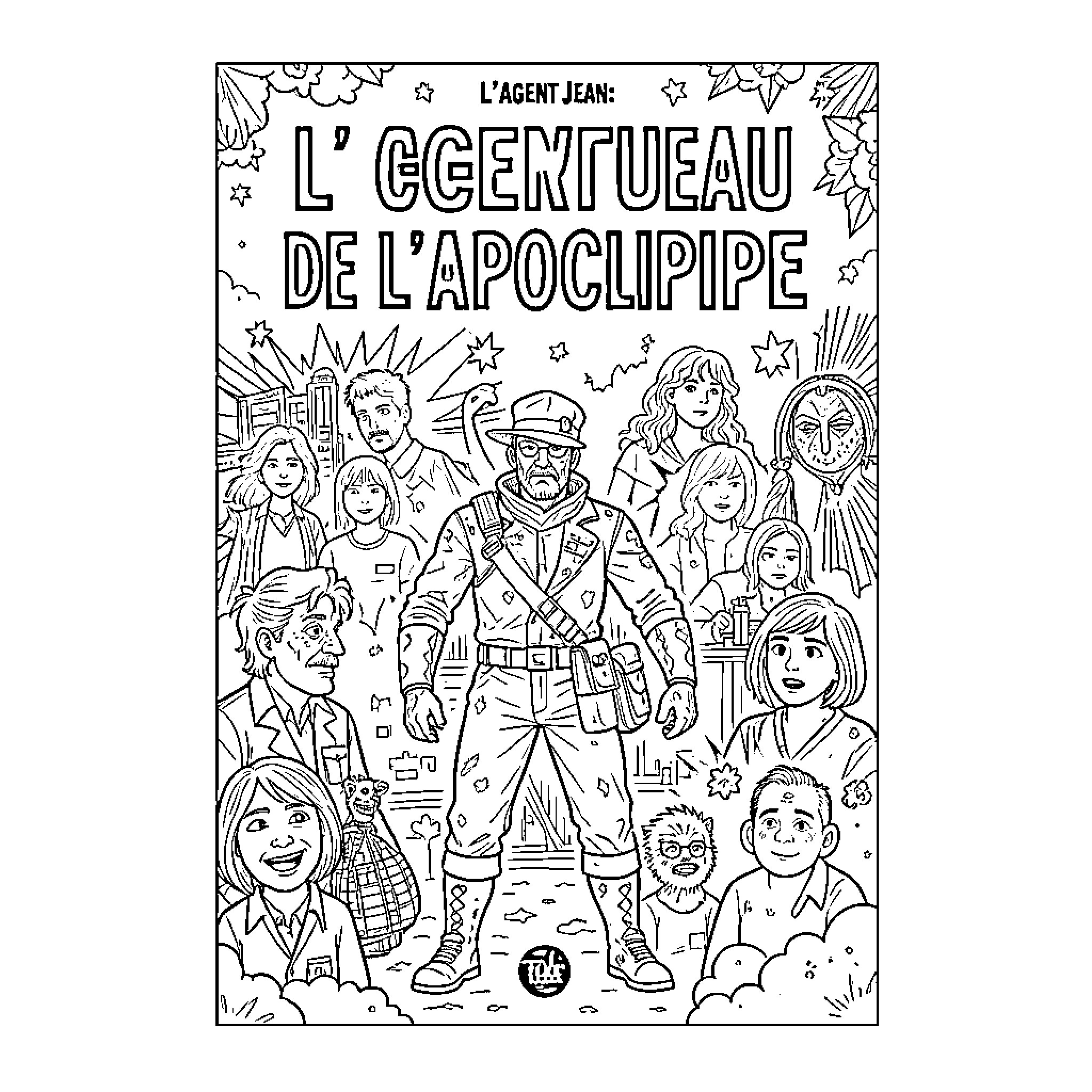 Agent Jean: The Adventurer of the Apocalypse Coloring Page (free black-and-white line drawing printable PDF for all, from beginners to advanced learners, including children, teens, adults, and seniors)