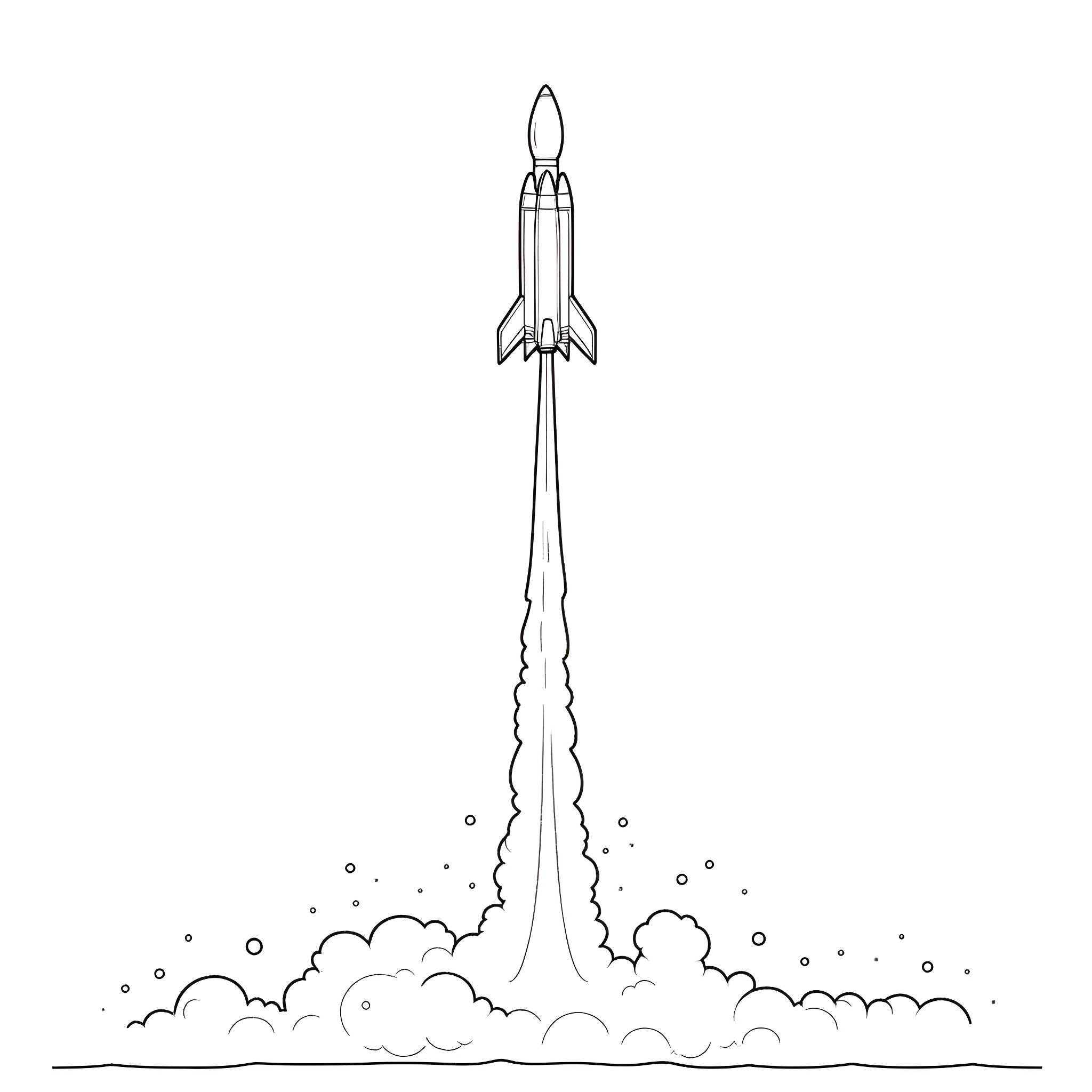 Starship blasting off into the sky Coloring Page (free black-and-white line drawing printable PDF for all, from beginners to advanced learners, including children, teens, adults, and seniors)