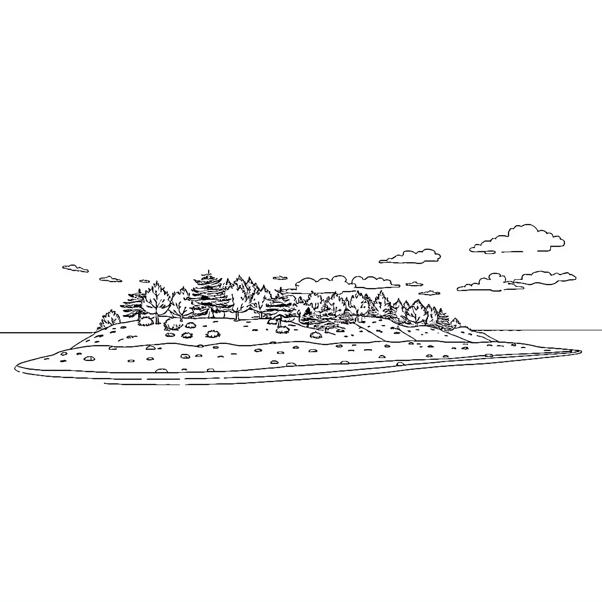 Ile d'Oléron: Tranquil Coastal Landscape Coloring Page (free black-and-white line drawing printable PDF for all, from beginners to advanced learners, including children, teens, adults, and seniors)