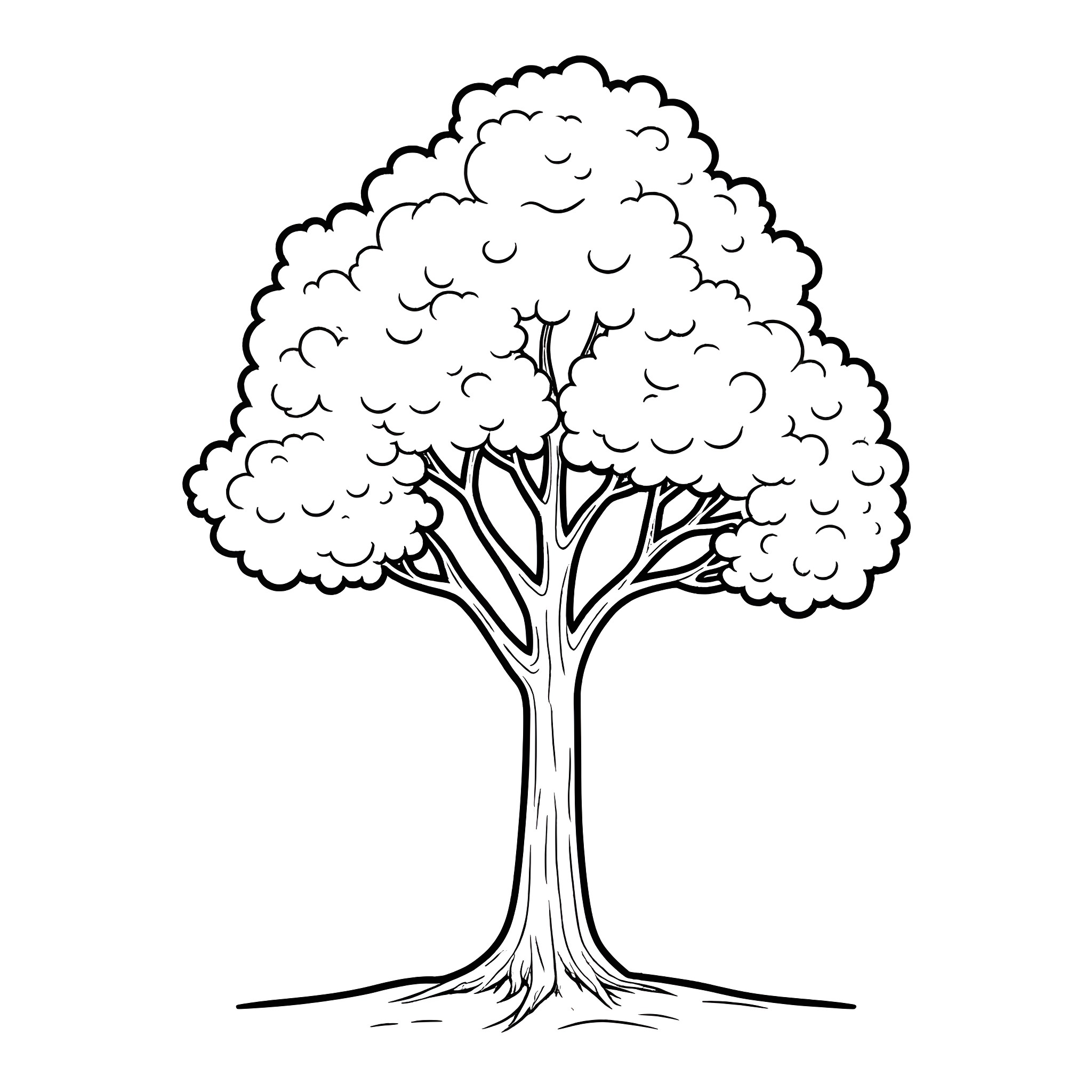 Tree with Stylized Foliage Coloring Page (free black-and-white line drawing printable PDF for all, from beginners to advanced learners, including children, teens, adults, and seniors)