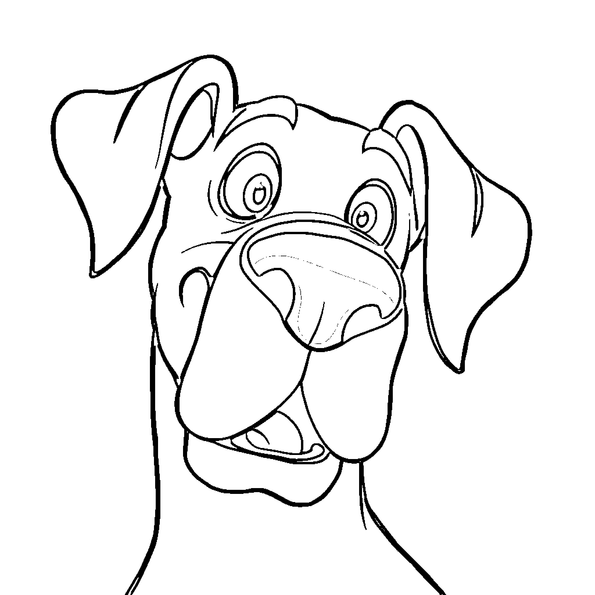 Scooby Doo's Cheerful Expression Coloring Page (free black-and-white line drawing printable PDF for all, from beginners to advanced learners, including children, teens, adults, and seniors)