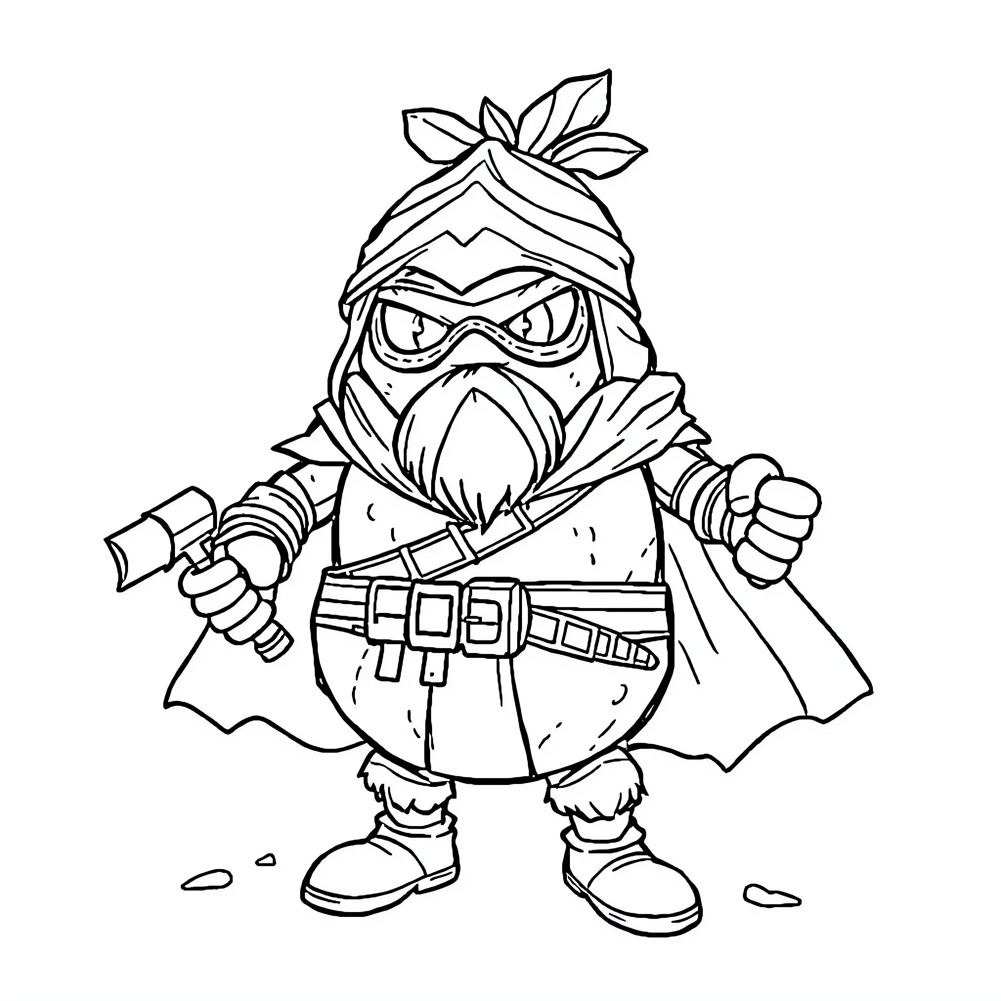 Potato in Ninja Disguise Coloring Page (free black-and-white line drawing printable PDF for all, from beginners to advanced learners, including children, teens, adults, and seniors)