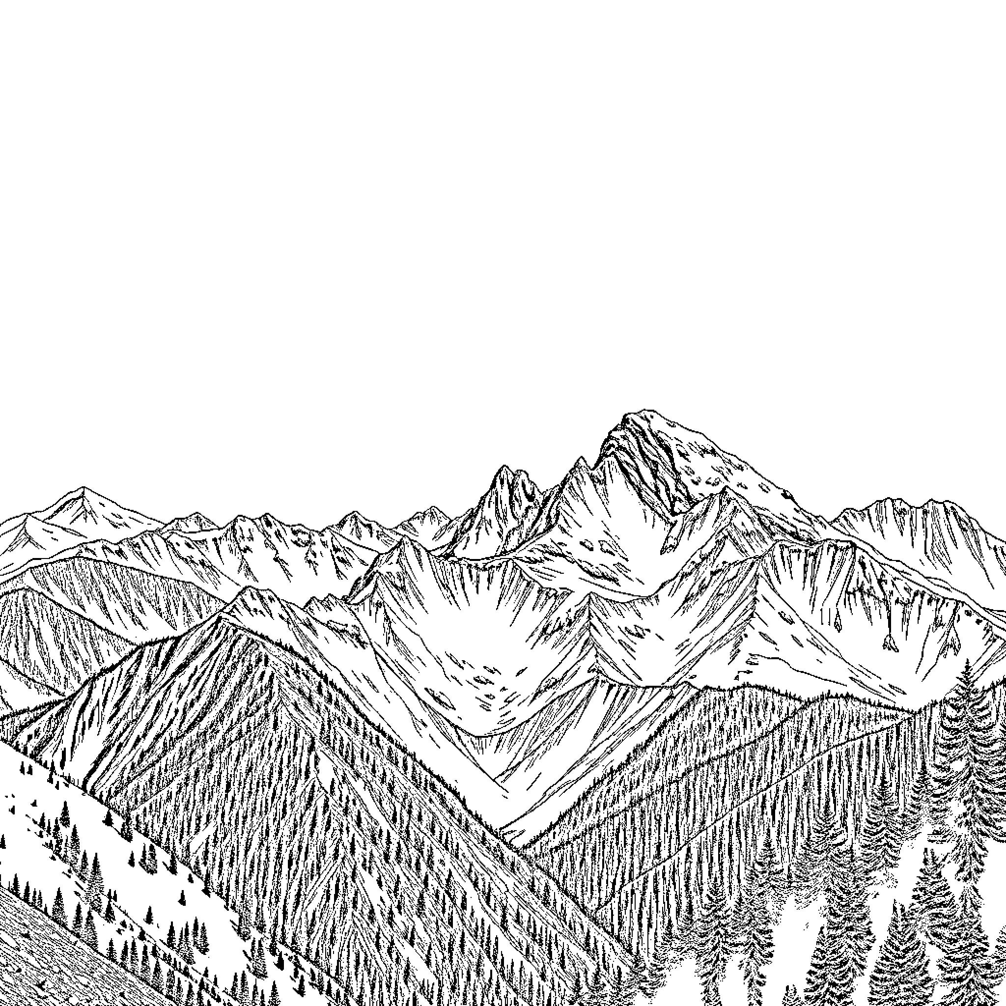 Bluey Exploring the Majestic Mountain Landscape Coloring Page (free black-and-white line drawing printable PDF for all, from beginners to advanced learners, including children, teens, adults, and seniors)