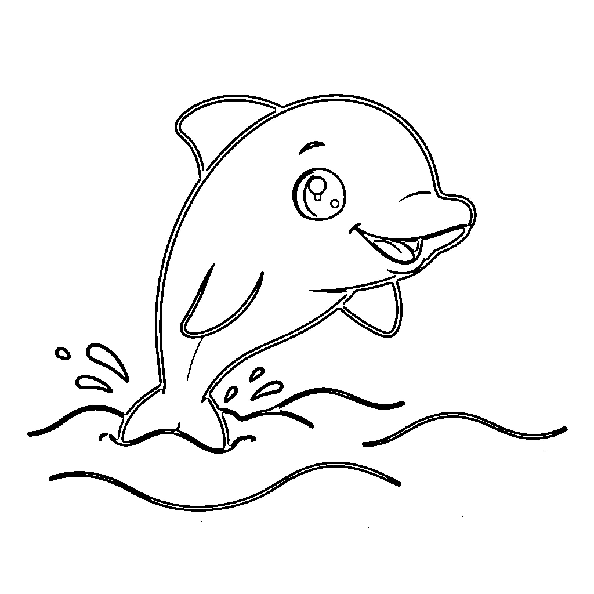 Dolphin jumping happily in the water Coloring Page (free black-and-white line drawing printable PDF for all, from beginners to advanced learners, including children, teens, adults, and seniors)