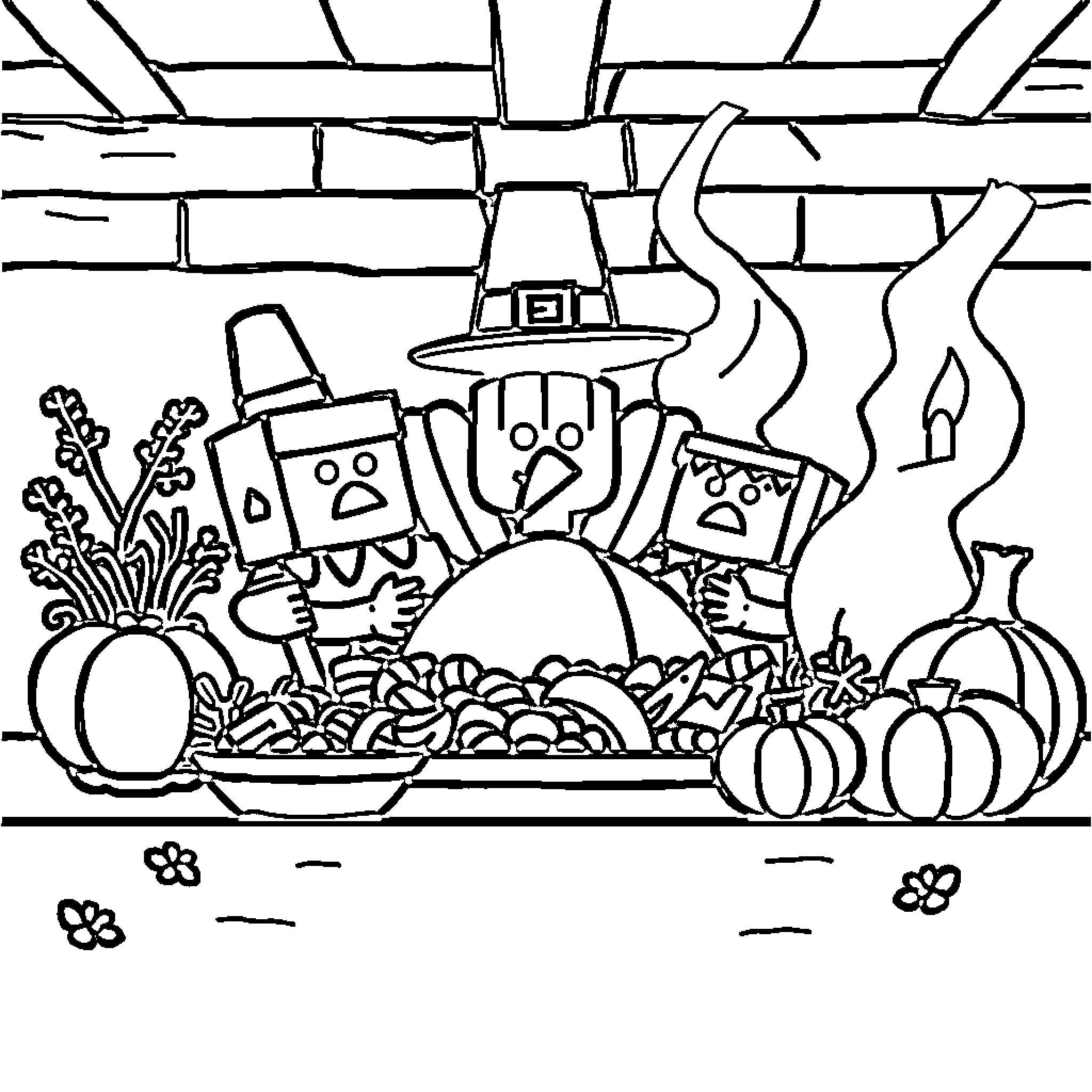 Numberblock Thanksgiving Celebration Coloring Page (free black-and-white line drawing printable PDF for all, from beginners to advanced learners, including children, teens, adults, and seniors)