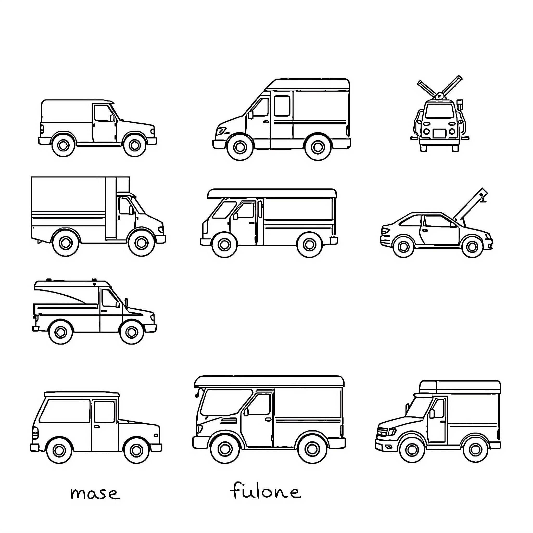 Vehicle illustrations depicting various transport modes Coloring Page (free black-and-white line drawing printable PDF for all, from beginners to advanced learners, including children, teens, adults, and seniors)