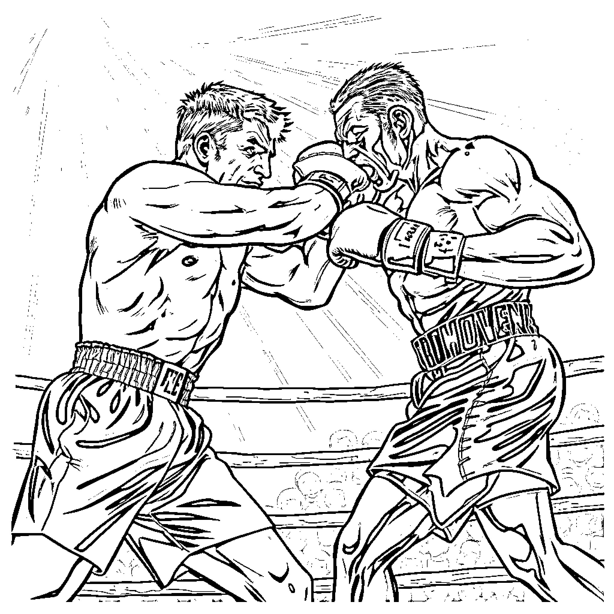 Rico Verhoeven Engaged in an Intense Boxing Match Coloring Page (free black-and-white line drawing printable PDF for all, from beginners to advanced learners, including children, teens, adults, and seniors)
