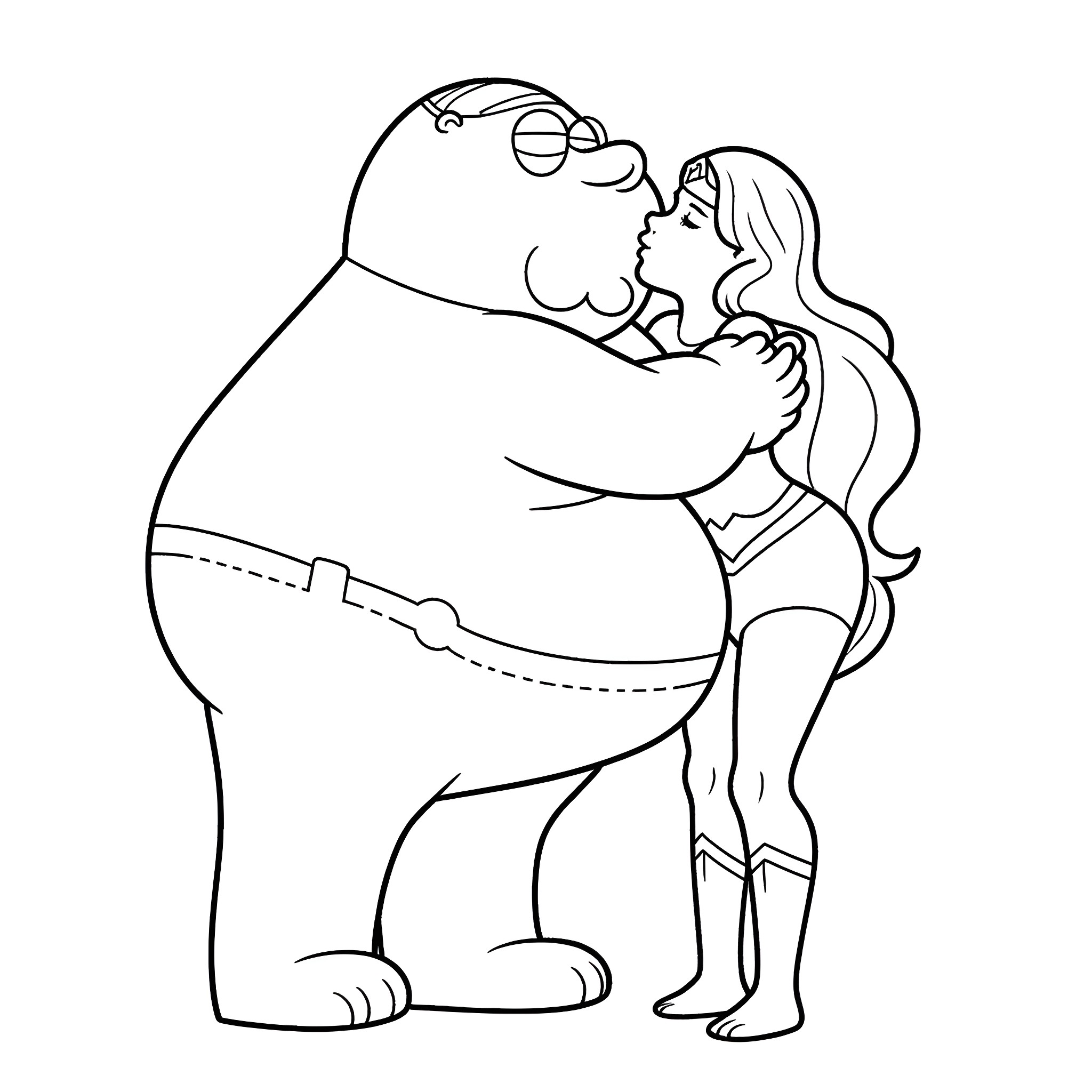 Peter Griffin embracing a woman affectionately Coloring Page (free black-and-white line drawing printable PDF for all, from beginners to advanced learners, including children, teens, adults, and seniors)
