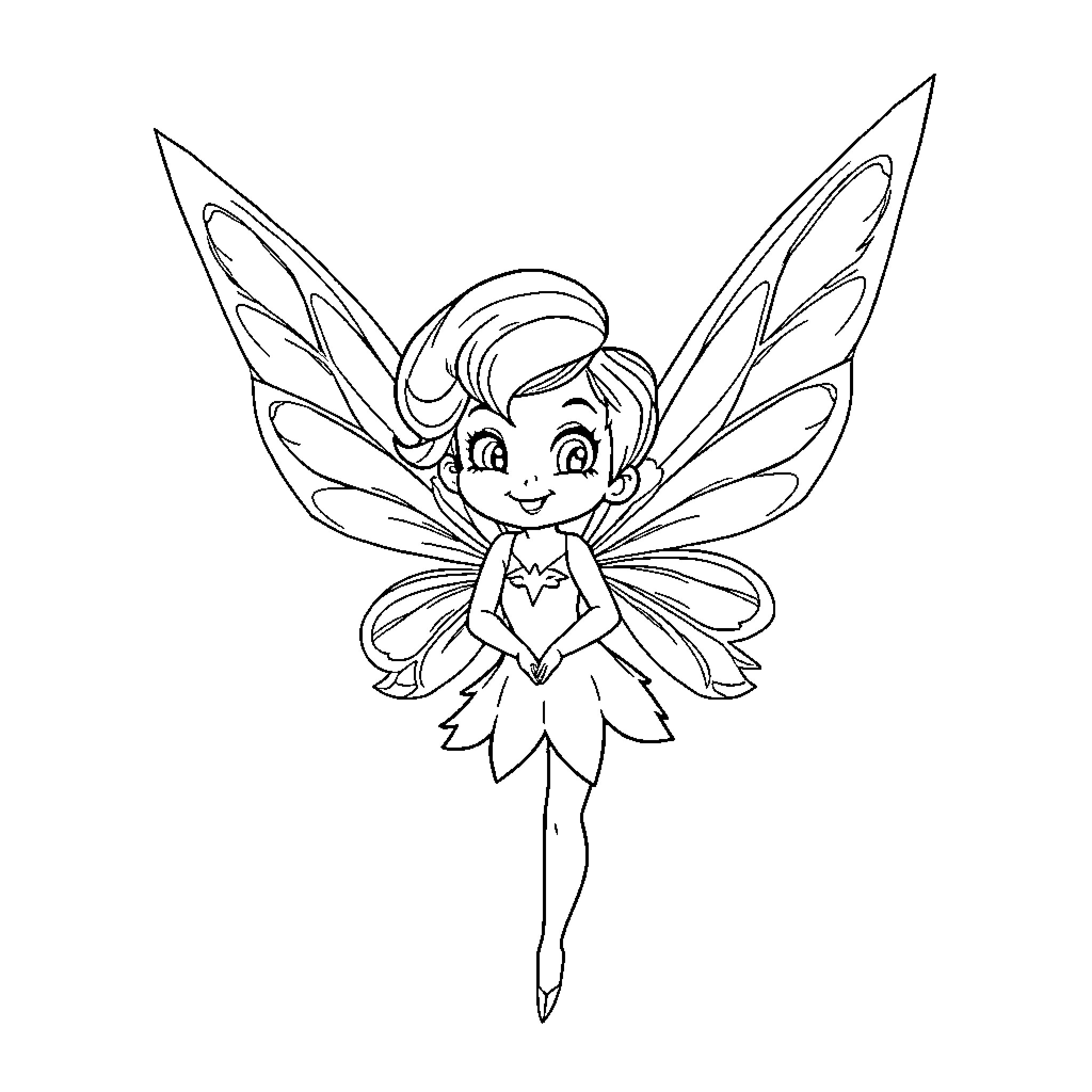 Casimir the Fairy in Enchanting Pose Coloring Page (free black-and-white line drawing printable PDF for all, from beginners to advanced learners, including children, teens, adults, and seniors)