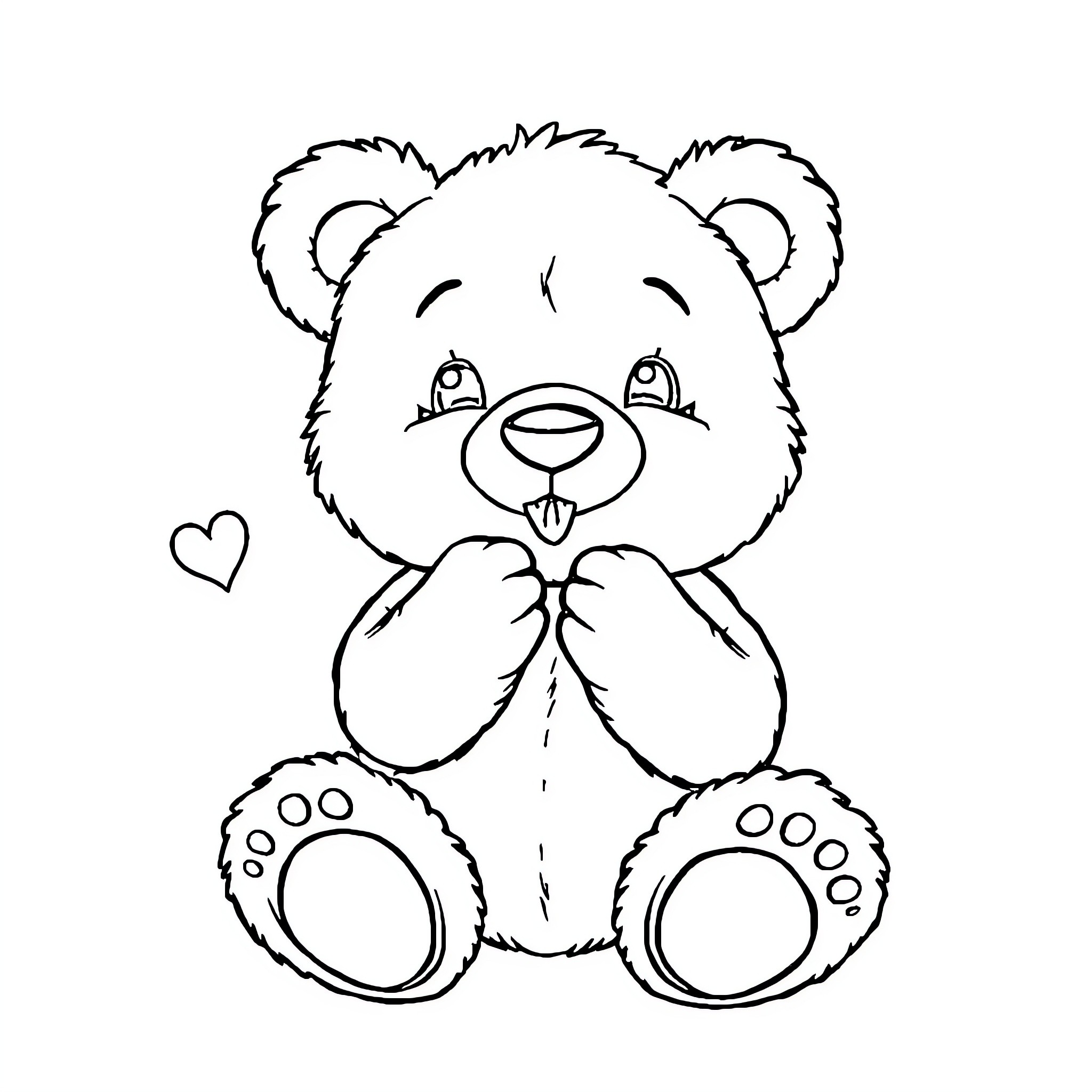 Teddy Bear Expressing Love and Affection Coloring Page (free black-and-white line drawing printable PDF for all, from beginners to advanced learners, including children, teens, adults, and seniors)
