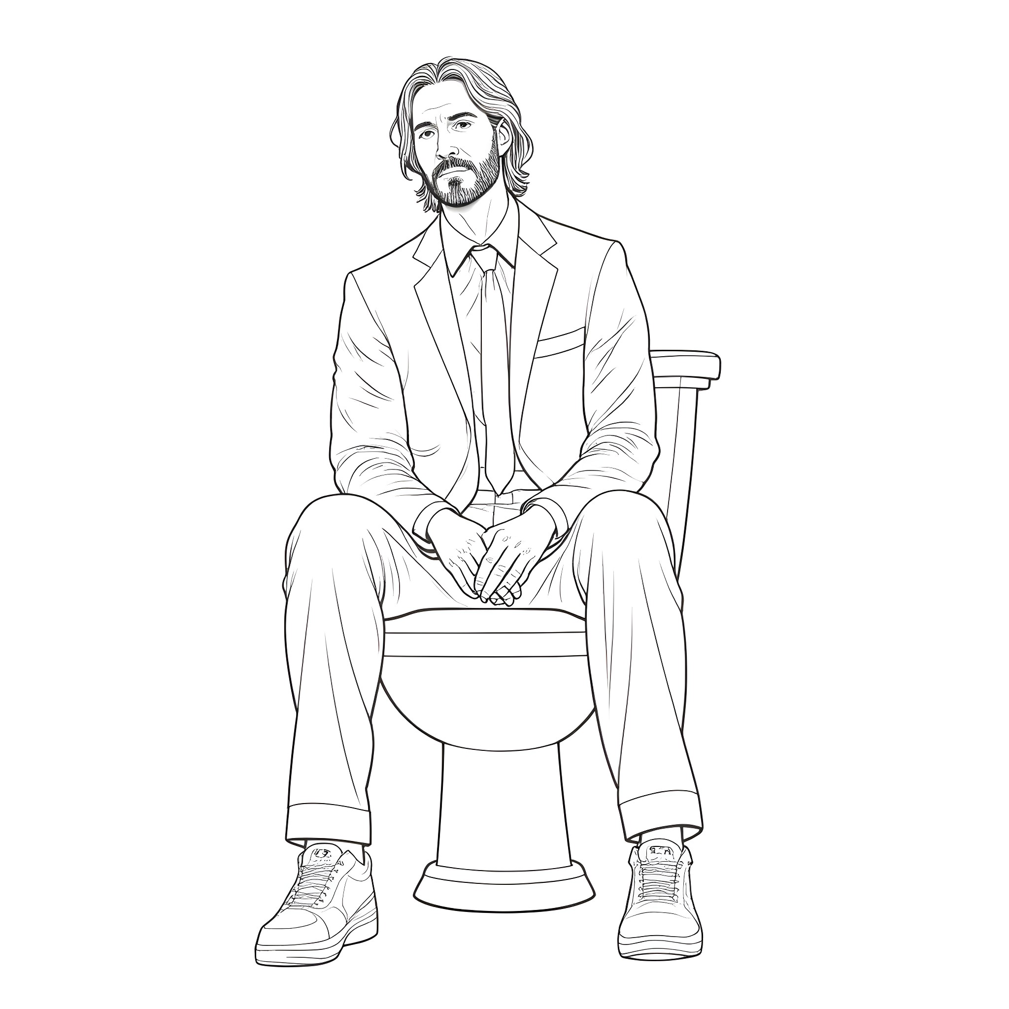 John Wick in a thoughtful pose Coloring Page (free black-and-white line drawing printable PDF for all, from beginners to advanced learners, including children, teens, adults, and seniors)