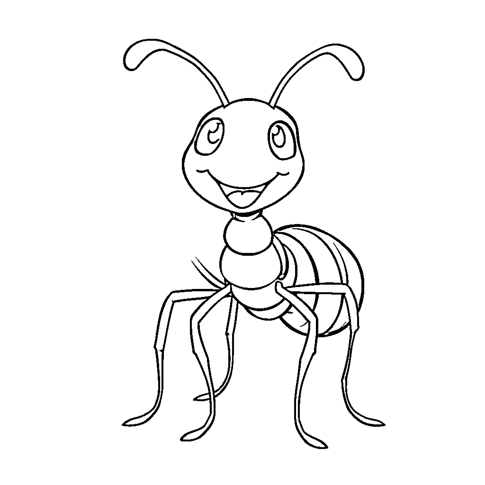 Ant cheerfully exploring its surroundings Coloring Page (free black-and-white line drawing printable PDF for all, from beginners to advanced learners, including children, teens, adults, and seniors)