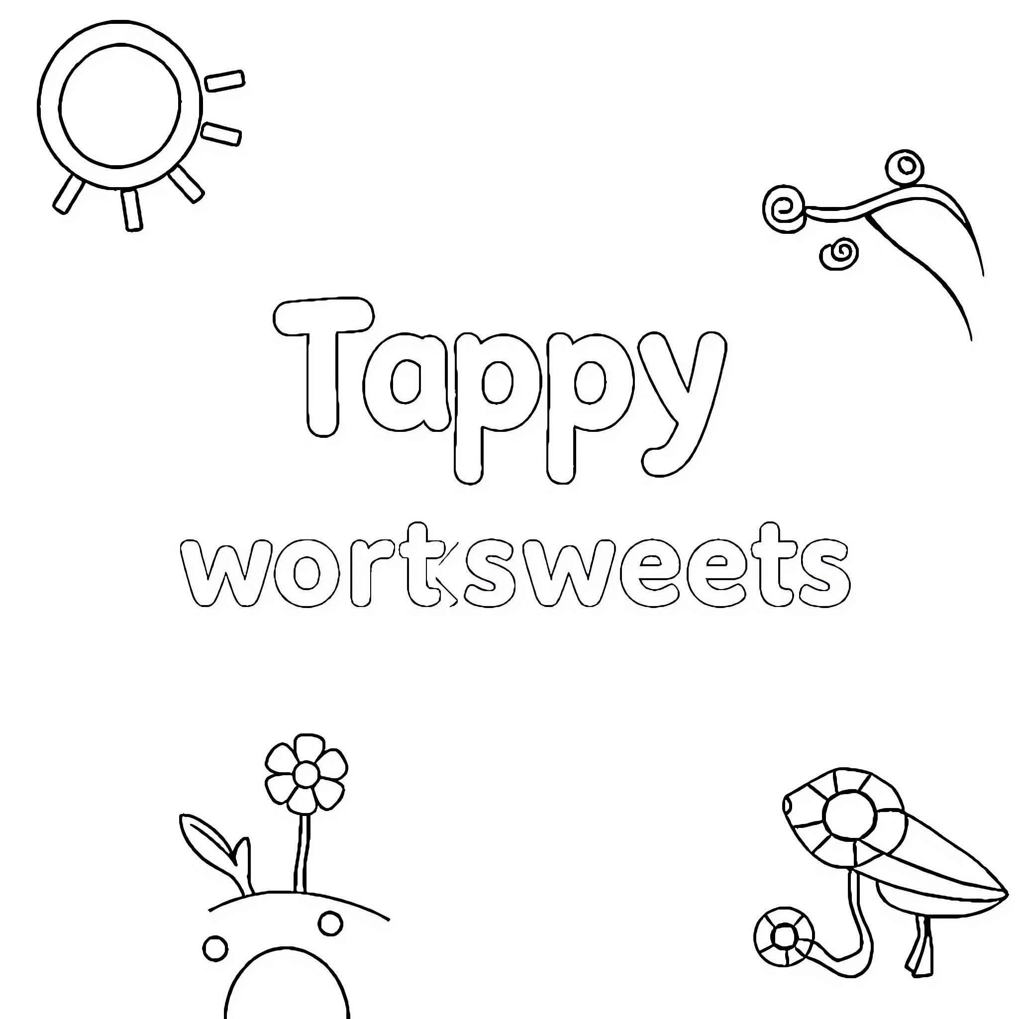 Worksheet with Playful Doodles and Text Coloring Page (free black-and-white line drawing printable PDF for all, from beginners to advanced learners, including children, teens, adults, and seniors)