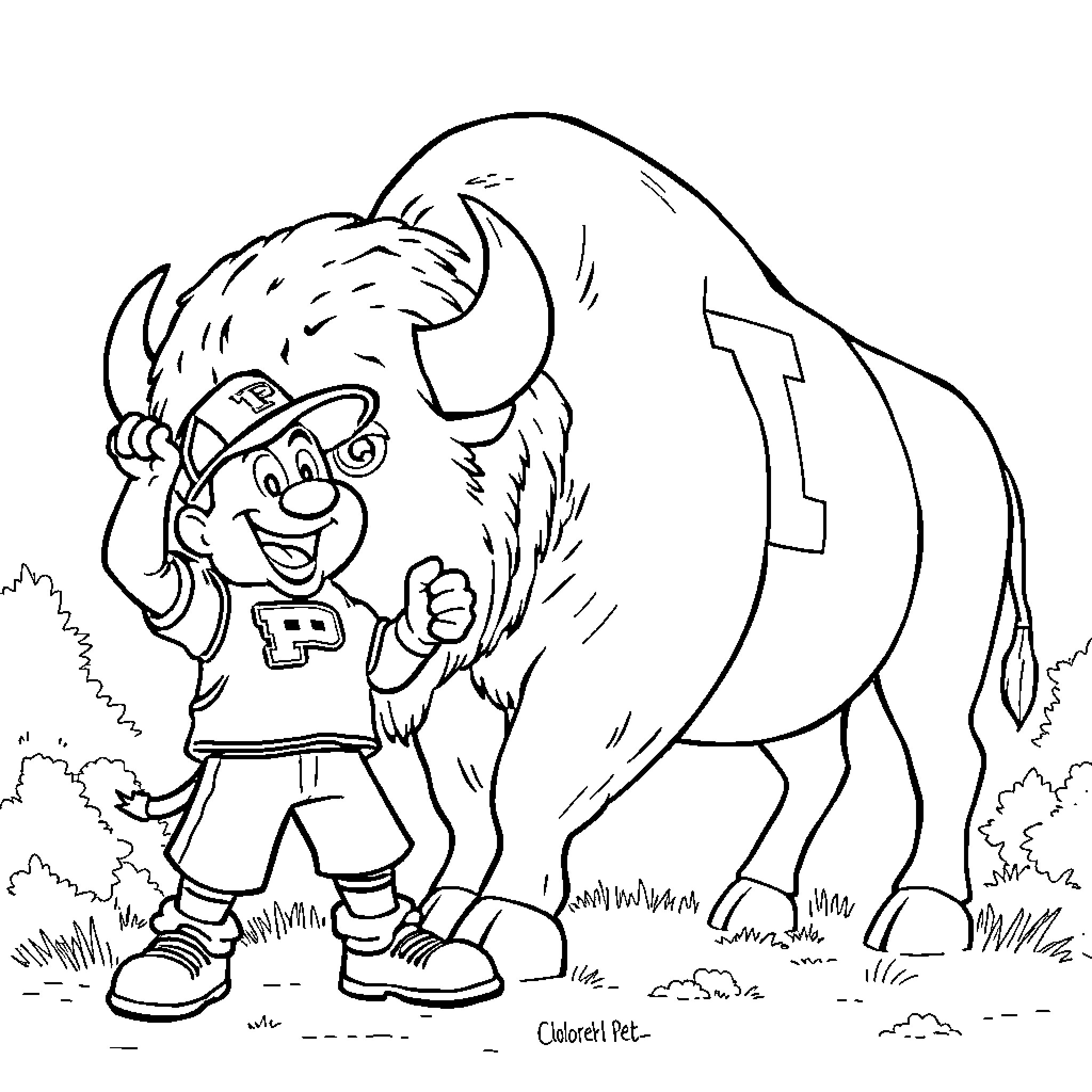 Purdue Pete and his furry friend Coloring Page (free black-and-white line drawing printable PDF for all, from beginners to advanced learners, including children, teens, adults, and seniors)