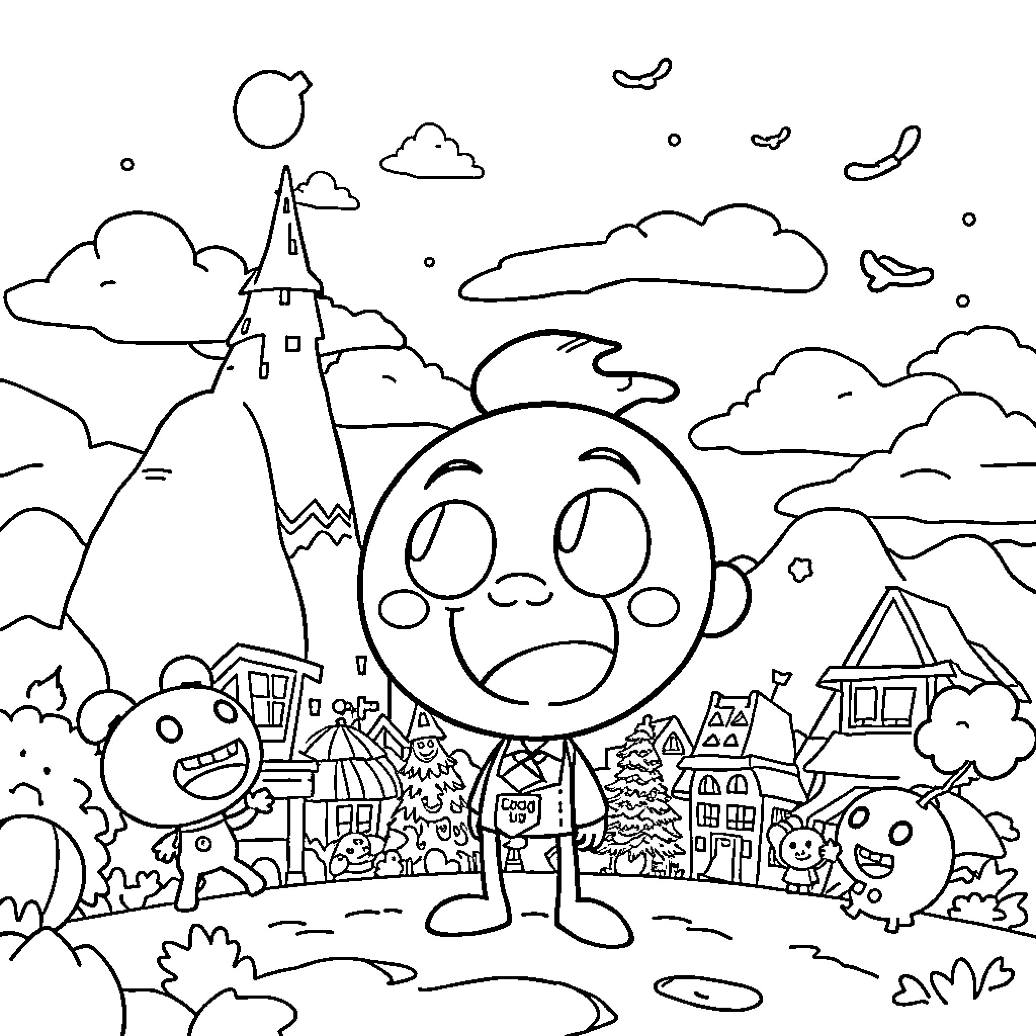 Gumball in a Whimsical Wonderland Coloring Page (free black-and-white line drawing printable PDF for all, from beginners to advanced learners, including children, teens, adults, and seniors)
