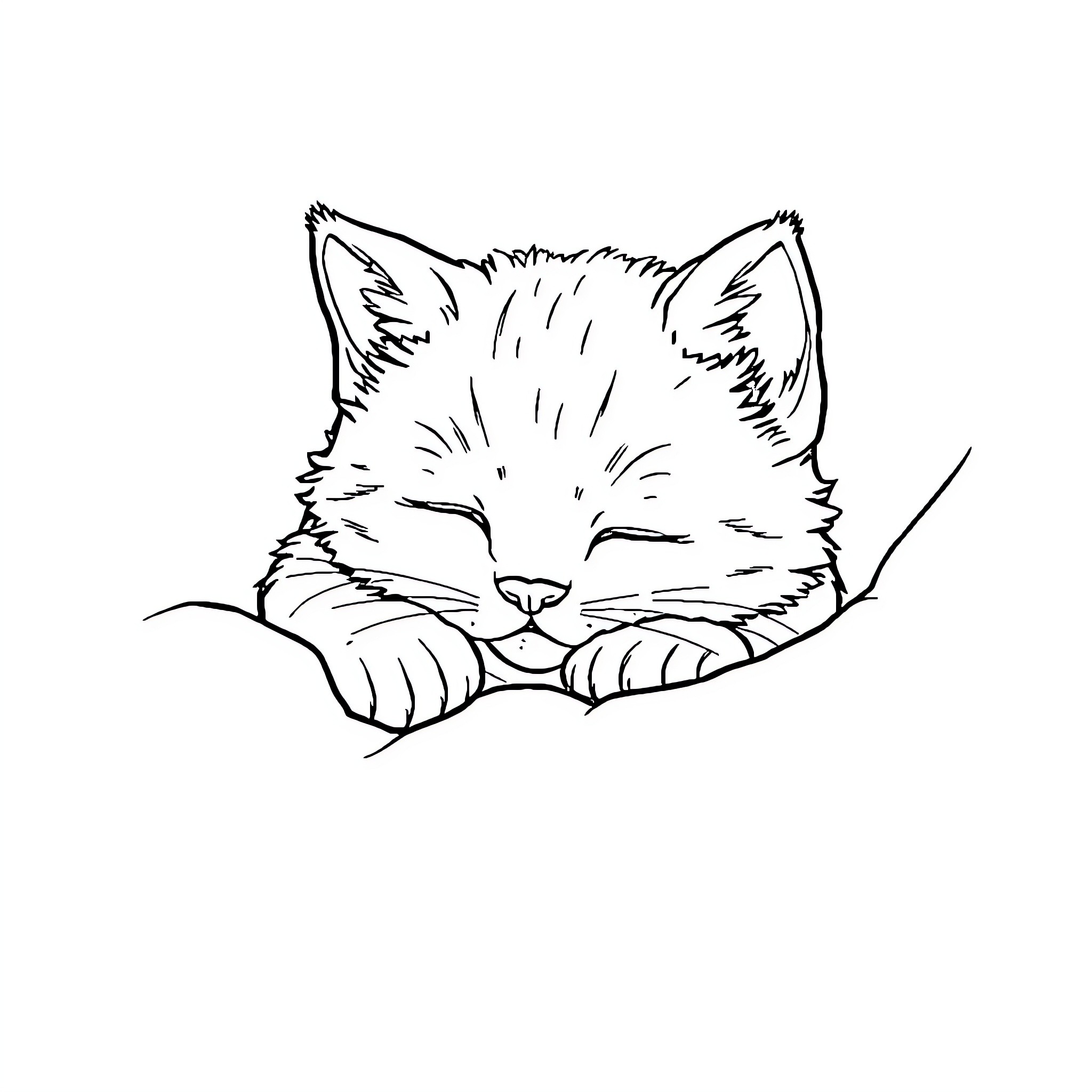 Cat napping peacefully Coloring Page (free black-and-white line drawing printable PDF for all, from beginners to advanced learners, including children, teens, adults, and seniors)