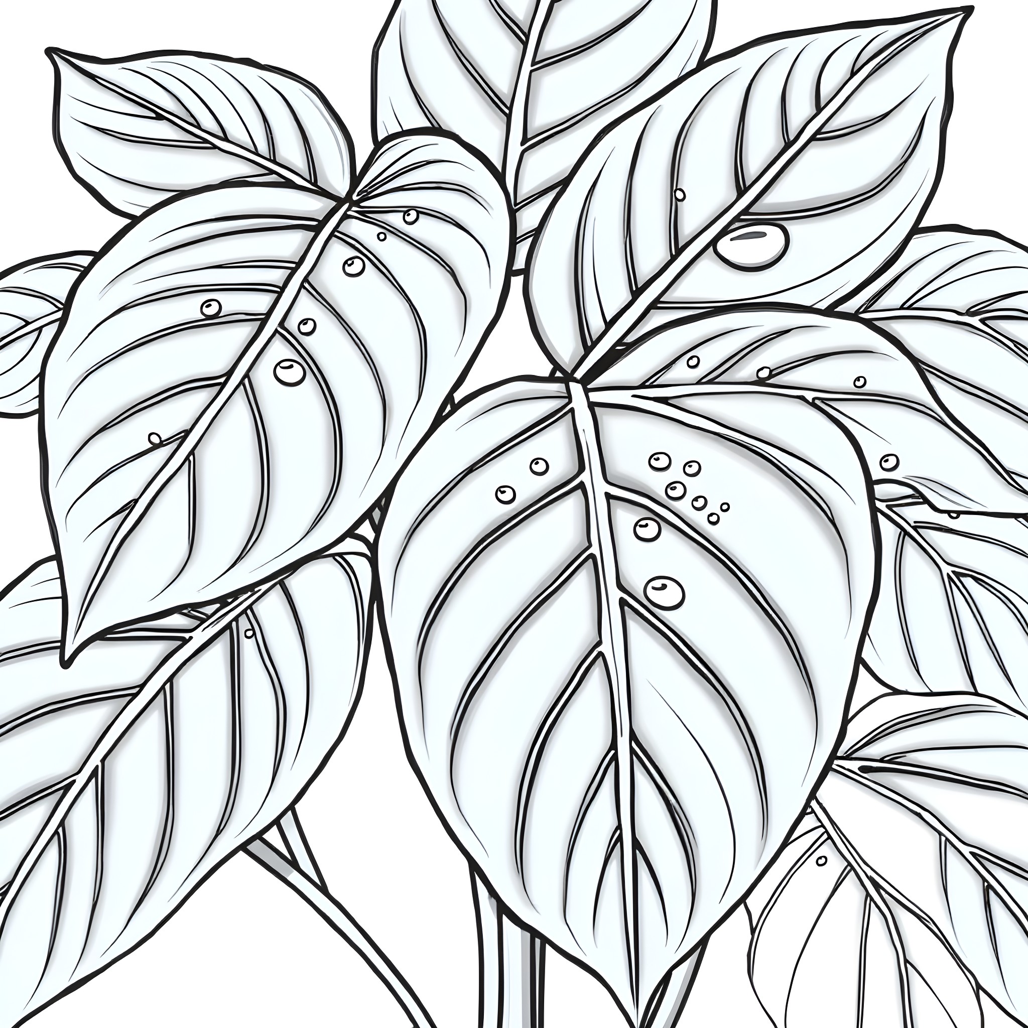 Monstera plant with intricate leaf patterns Coloring Page (free black-and-white line drawing printable PDF for all, from beginners to advanced learners, including children, teens, adults, and seniors)