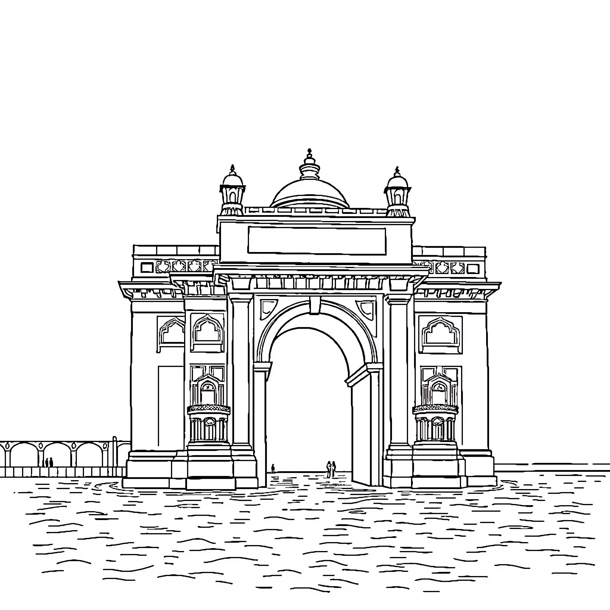 Gateway to an Architectural Masterpiece Coloring Page (free black-and-white line drawing printable PDF for all, from beginners to advanced learners, including children, teens, adults, and seniors)
