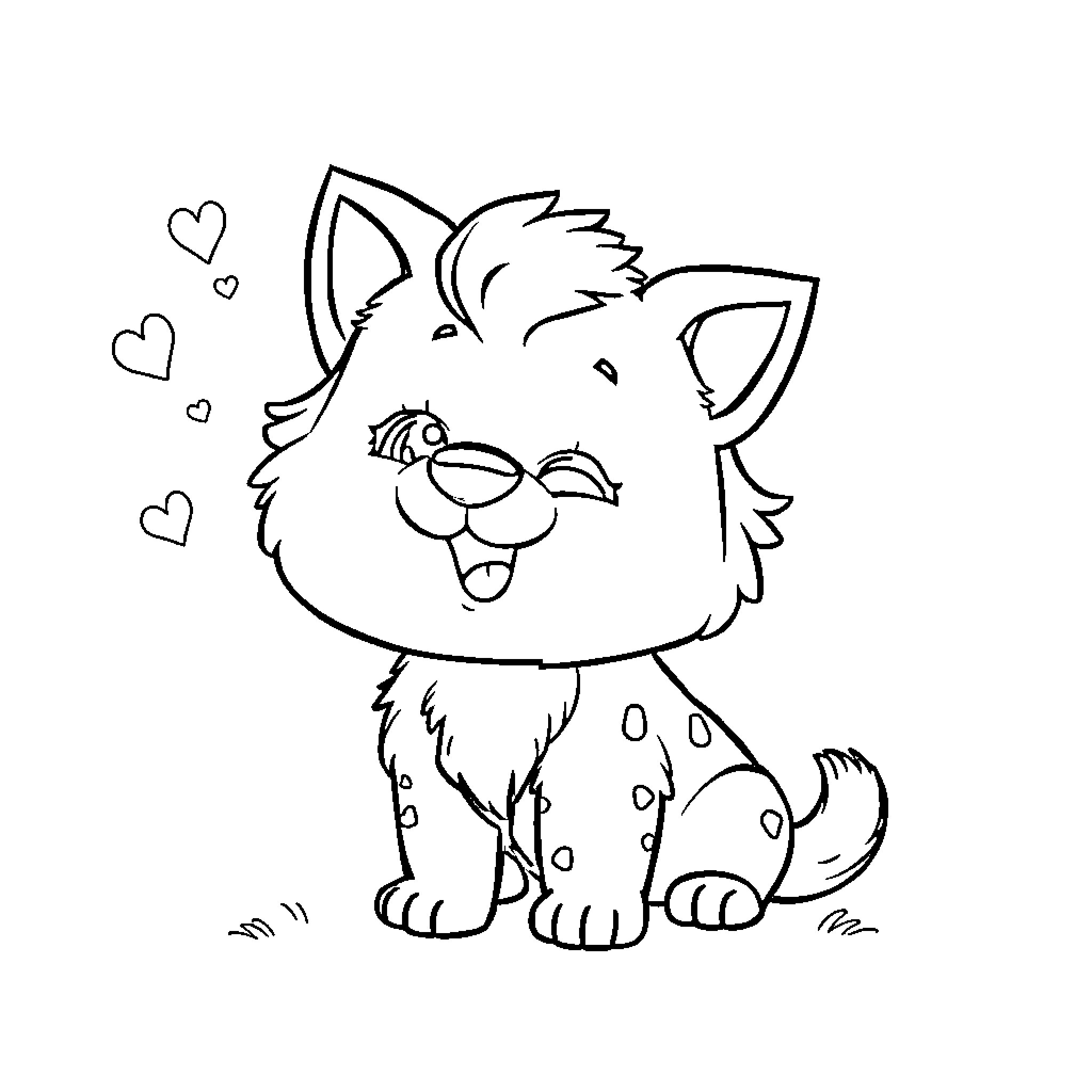 Stork with cheerful expression and playful heart shapes Coloring Page (free black-and-white line drawing printable PDF for all, from beginners to advanced learners, including children, teens, adults, and seniors)