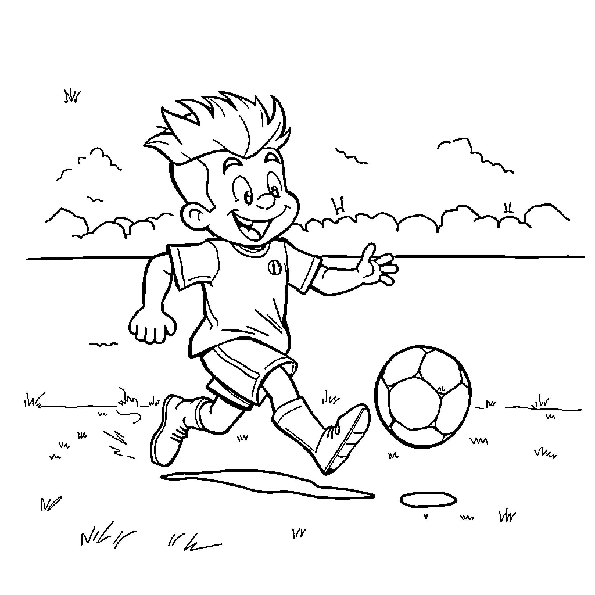 Sprunki Oren Playing Joyfully with Soccer Ball Coloring Page (free black-and-white line drawing printable PDF for all, from beginners to advanced learners, including children, teens, adults, and seniors)
