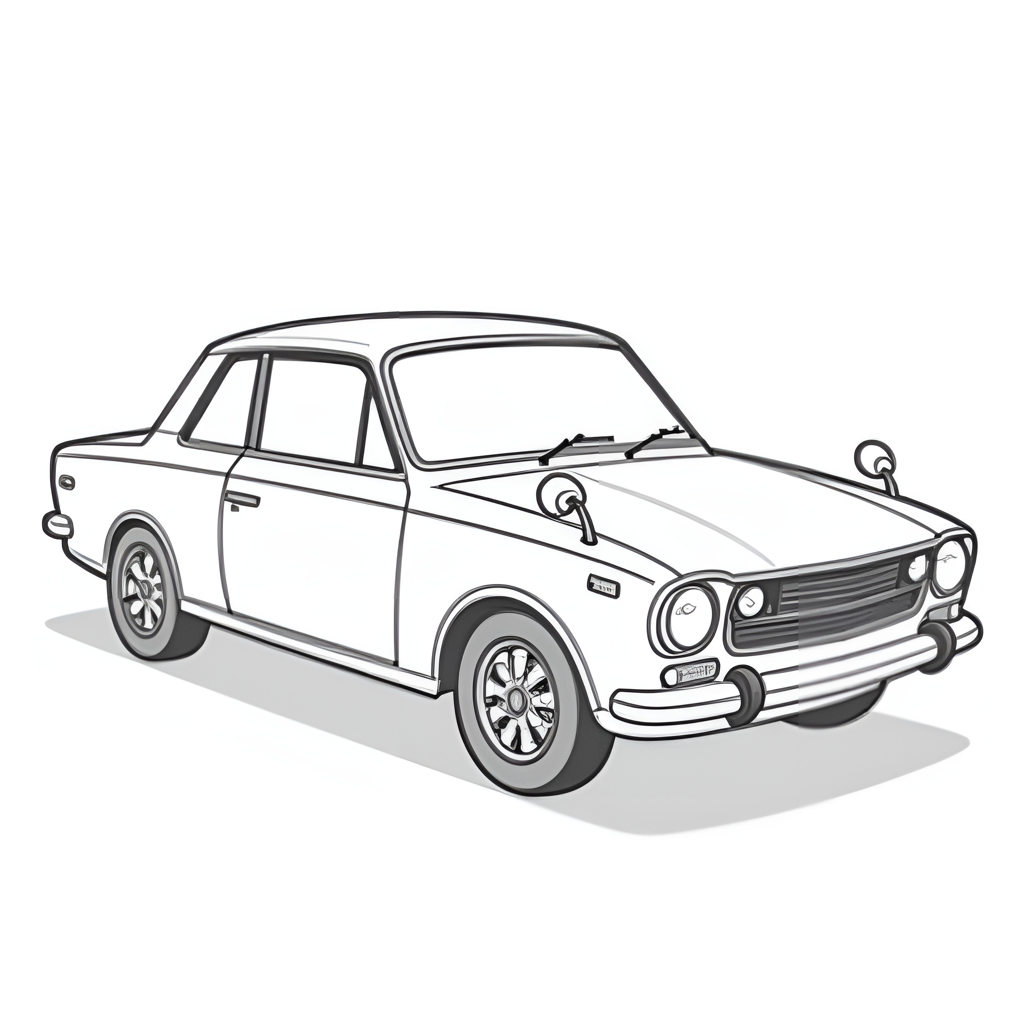 Toyota classic sedan vehicle in outline Coloring Page (free black-and-white line drawing printable PDF for all, from beginners to advanced learners, including children, teens, adults, and seniors)