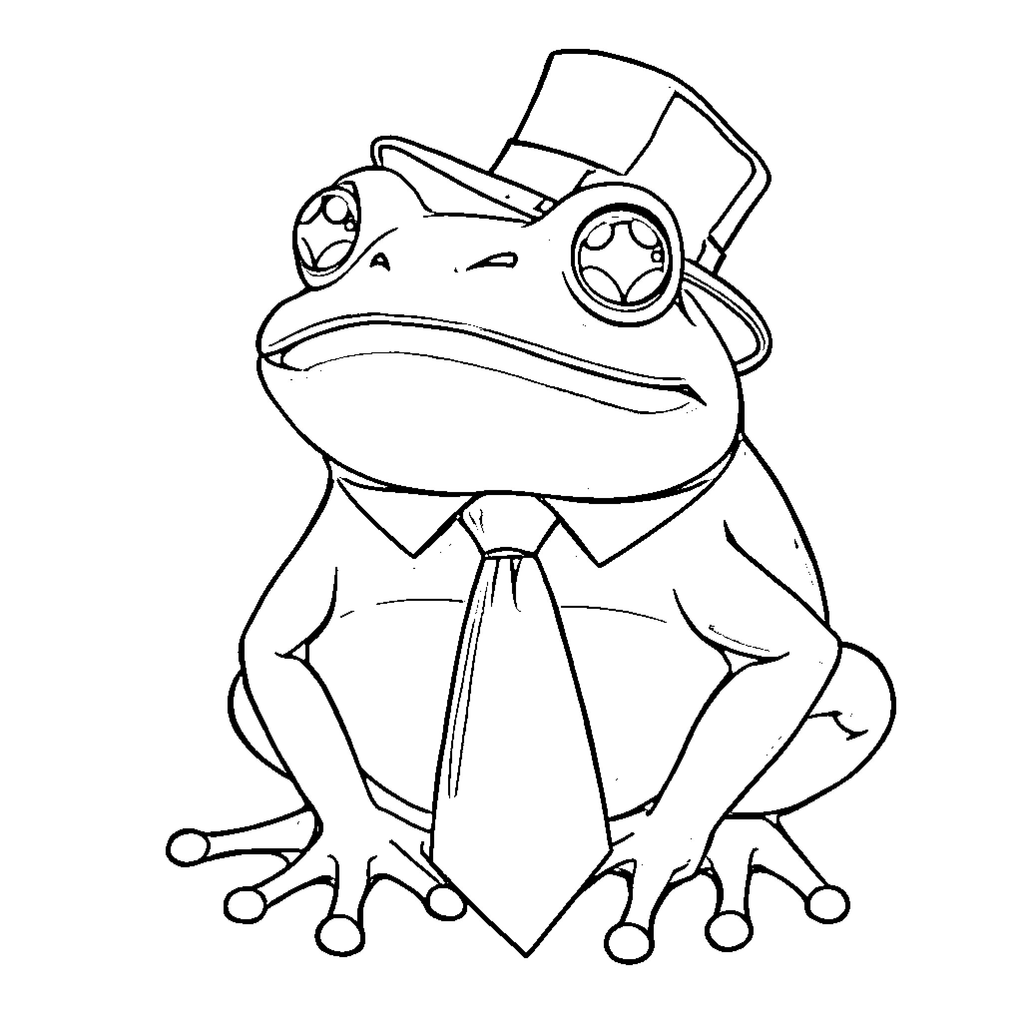 Frog dressed in formal business attire Coloring Page (free black-and-white line drawing printable PDF for all, from beginners to advanced learners, including children, teens, adults, and seniors)