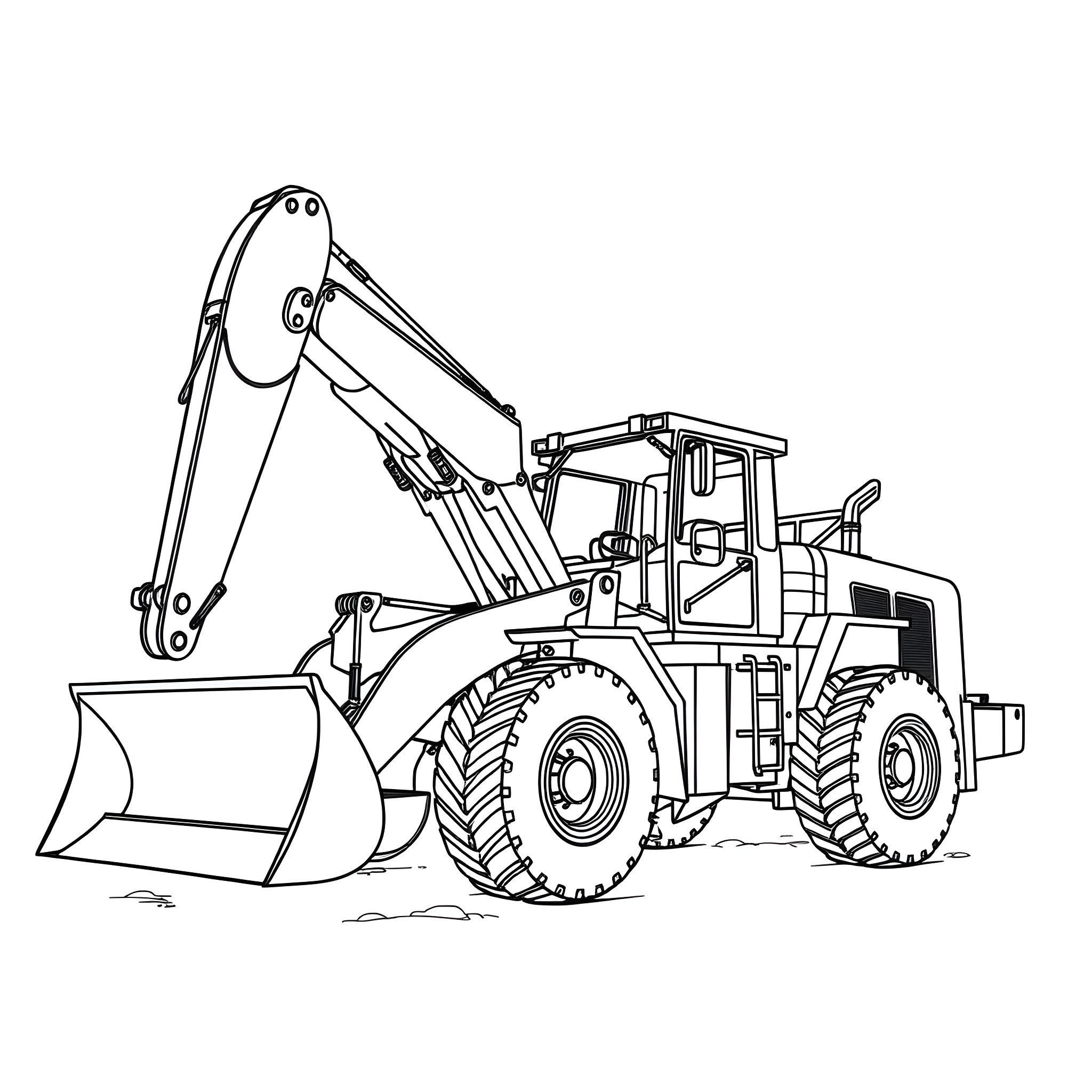 Knuckleboom Loader Lifting Heavy Equipment Coloring Page (free black-and-white line drawing printable PDF for all, from beginners to advanced learners, including children, teens, adults, and seniors)