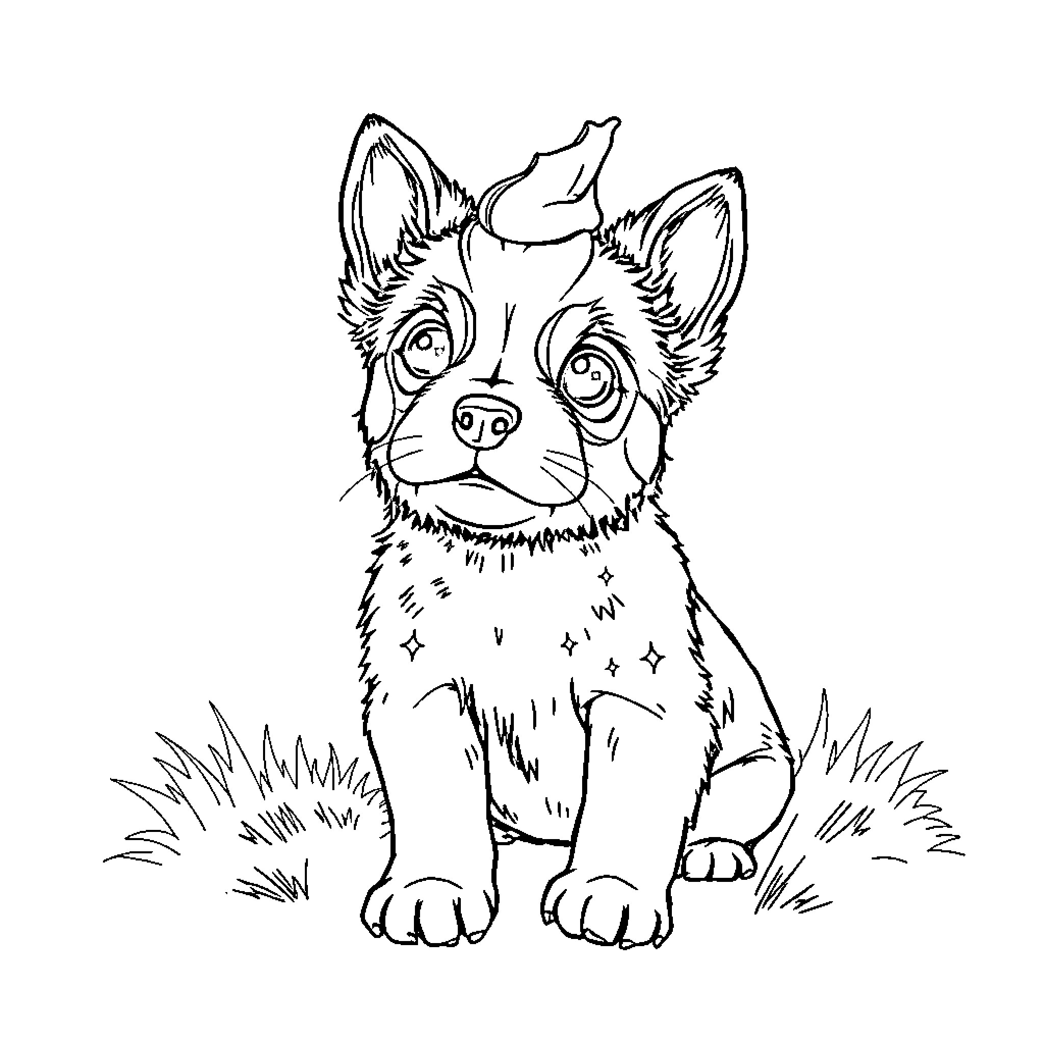 Dog with playful expression in nature Coloring Page (free black-and-white line drawing printable PDF for all, from beginners to advanced learners, including children, teens, adults, and seniors)