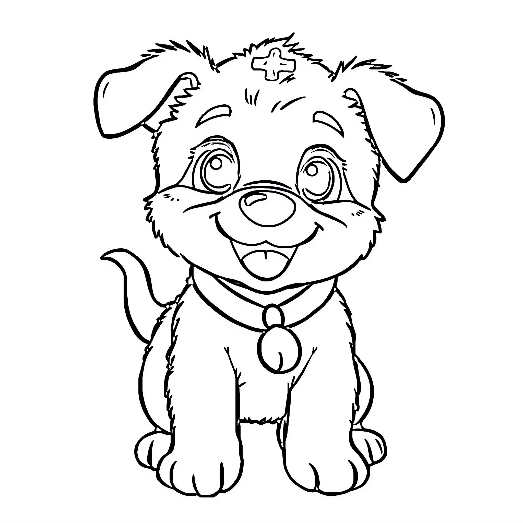 Puppy with a happy expression Coloring Page (free black-and-white line drawing printable PDF for all, from beginners to advanced learners, including children, teens, adults, and seniors)