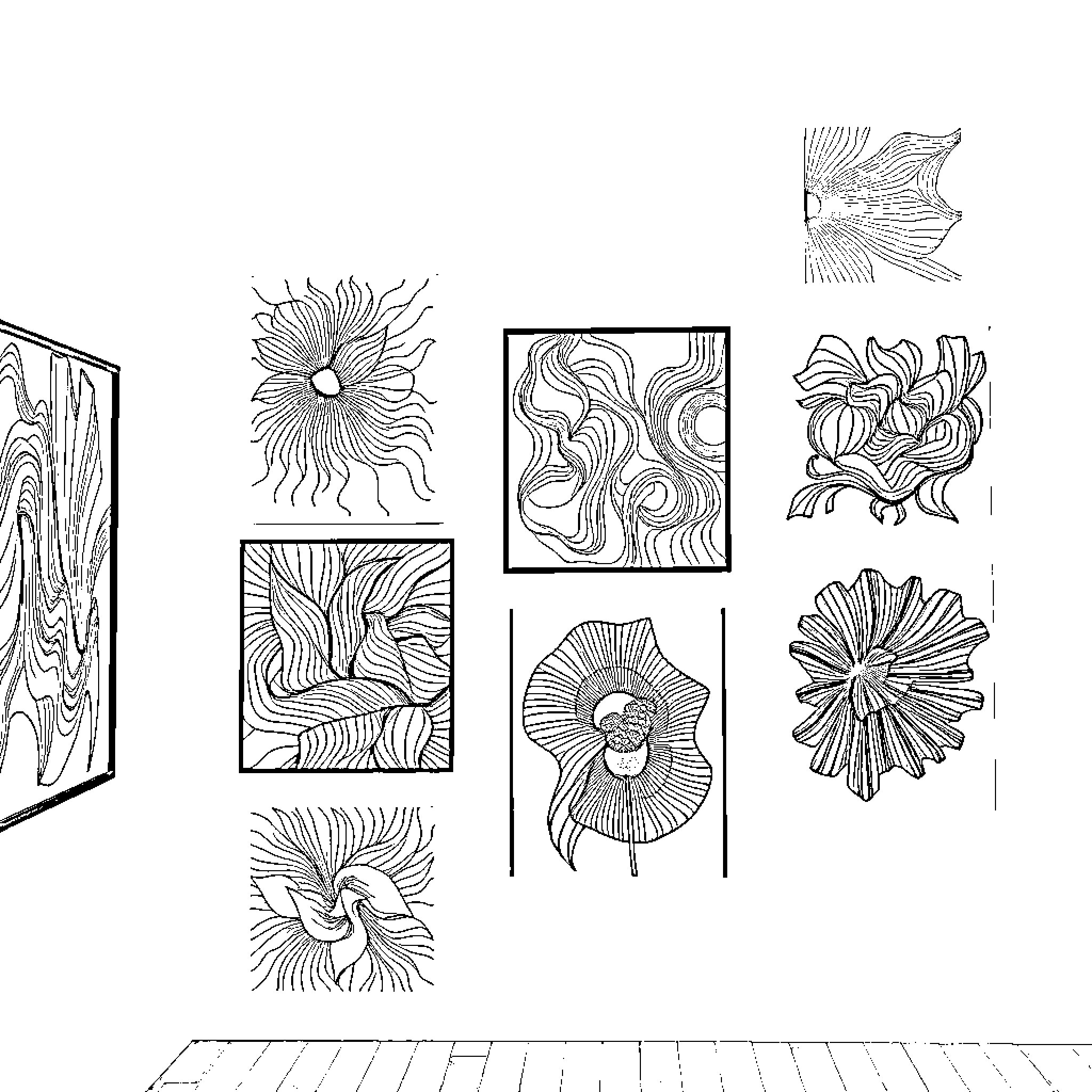 Art depicting abstract floral patterns and designs Coloring Page (free black-and-white line drawing printable PDF for all, from beginners to advanced learners, including children, teens, adults, and seniors)
