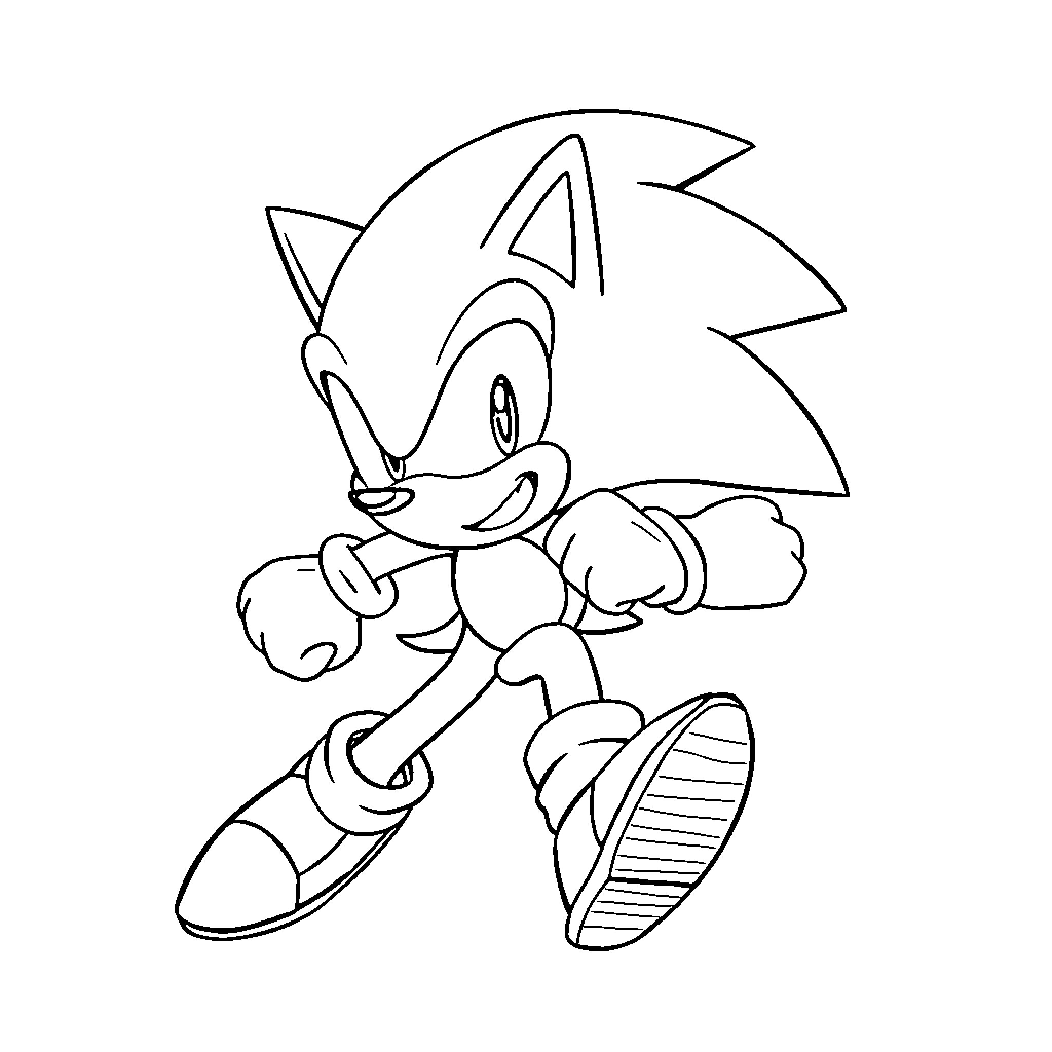 Sonic the Hedgehog running in action Coloring Page (free black-and-white line drawing printable PDF for all, from beginners to advanced learners, including children, teens, adults, and seniors)