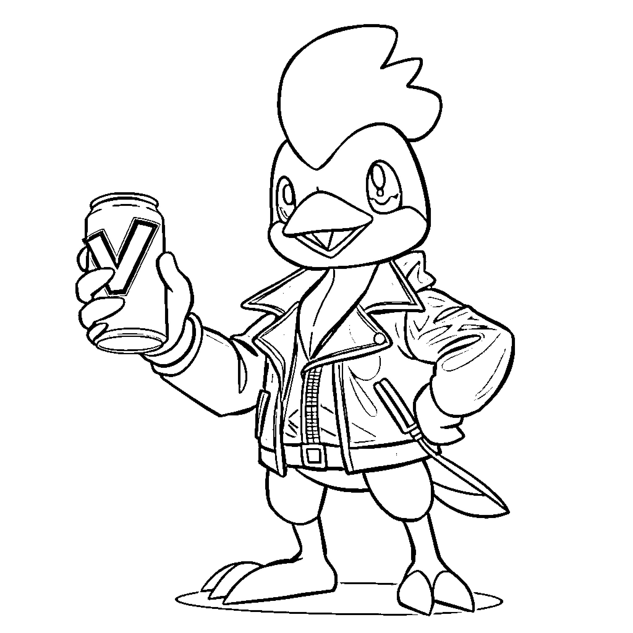 Golduck enjoying a beverage in casual attire Coloring Page (free black-and-white line drawing printable PDF for all, from beginners to advanced learners, including children, teens, adults, and seniors)