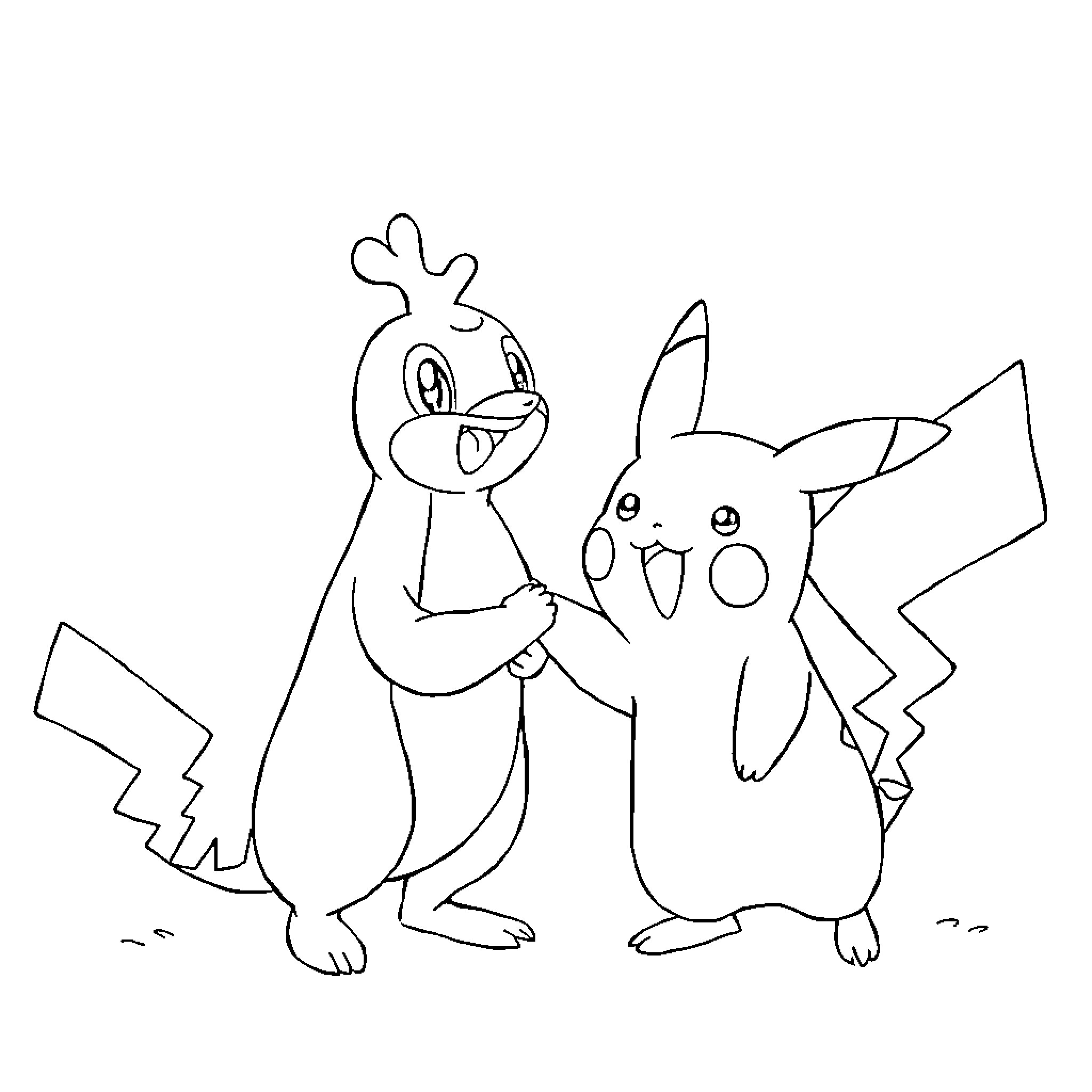 Rufus and friend high fiving joyfully Coloring Page (free black-and-white line drawing printable PDF for all, from beginners to advanced learners, including children, teens, adults, and seniors)