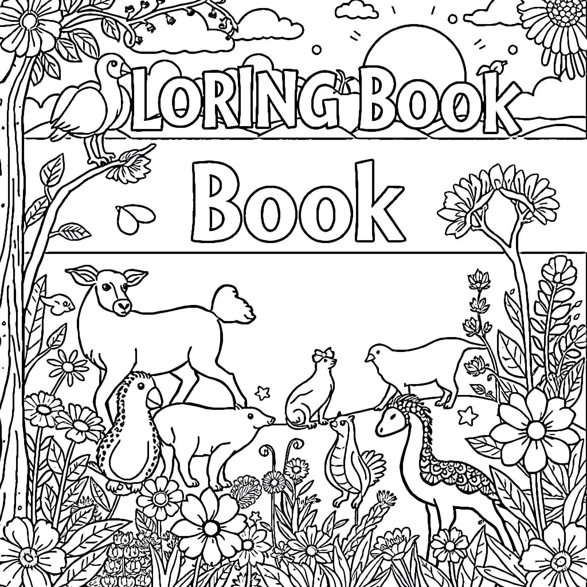 Animal Coloring Book with Woodland Creatures Coloring Page (free black-and-white line drawing printable PDF for all, from beginners to advanced learners, including children, teens, adults, and seniors)