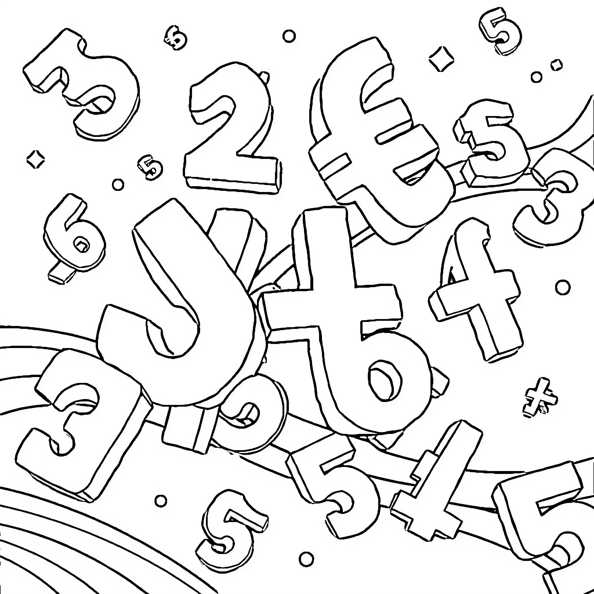 Number Puzzle with Numerals and Shapes Coloring Page (free black-and-white line drawing printable PDF for all, from beginners to advanced learners, including children, teens, adults, and seniors)