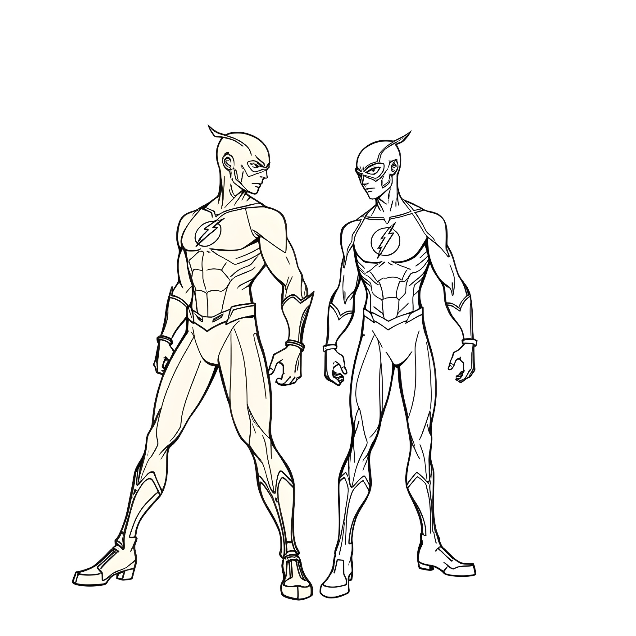 Flash: Dynamic Duo in Action Coloring Page (free black-and-white line drawing printable PDF for all, from beginners to advanced learners, including children, teens, adults, and seniors)