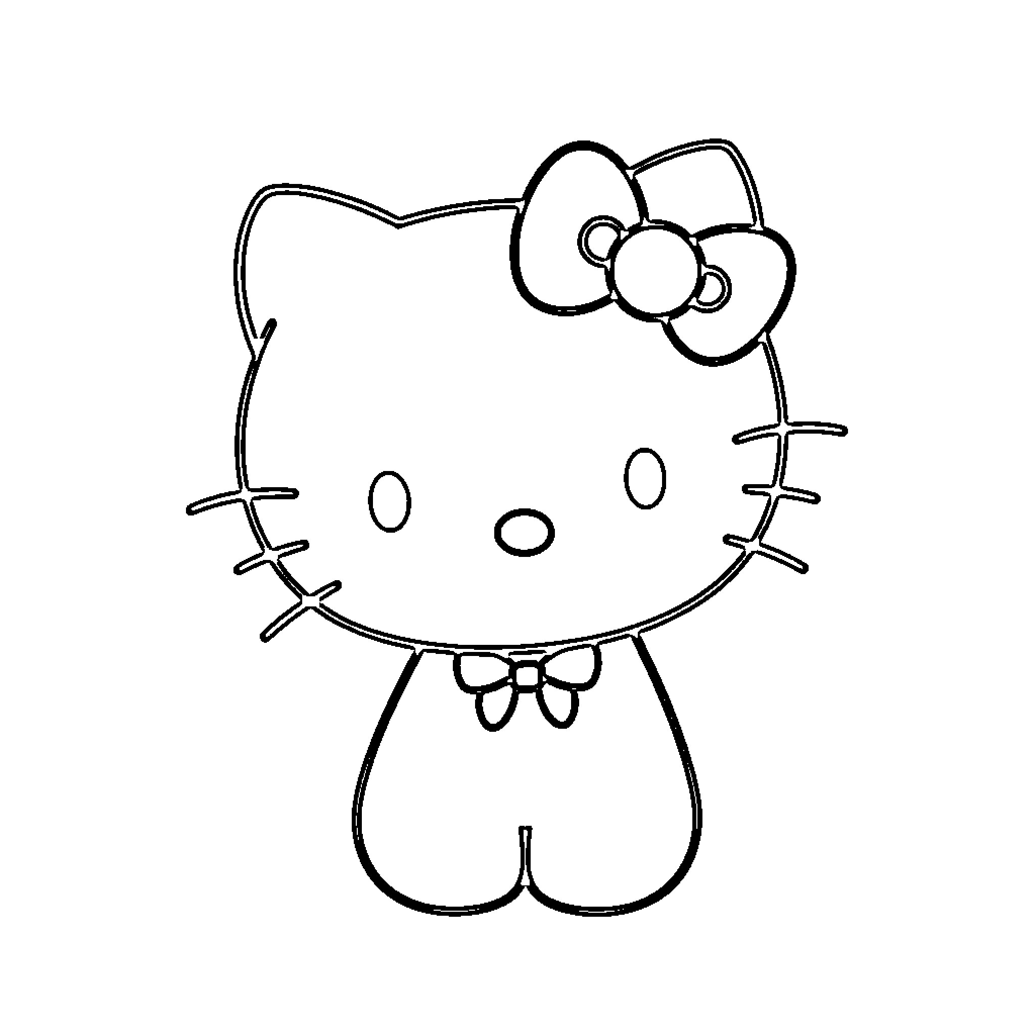 Hello Kitty waving and smiling Coloring Page (free black-and-white line drawing printable PDF for all, from beginners to advanced learners, including children, teens, adults, and seniors)