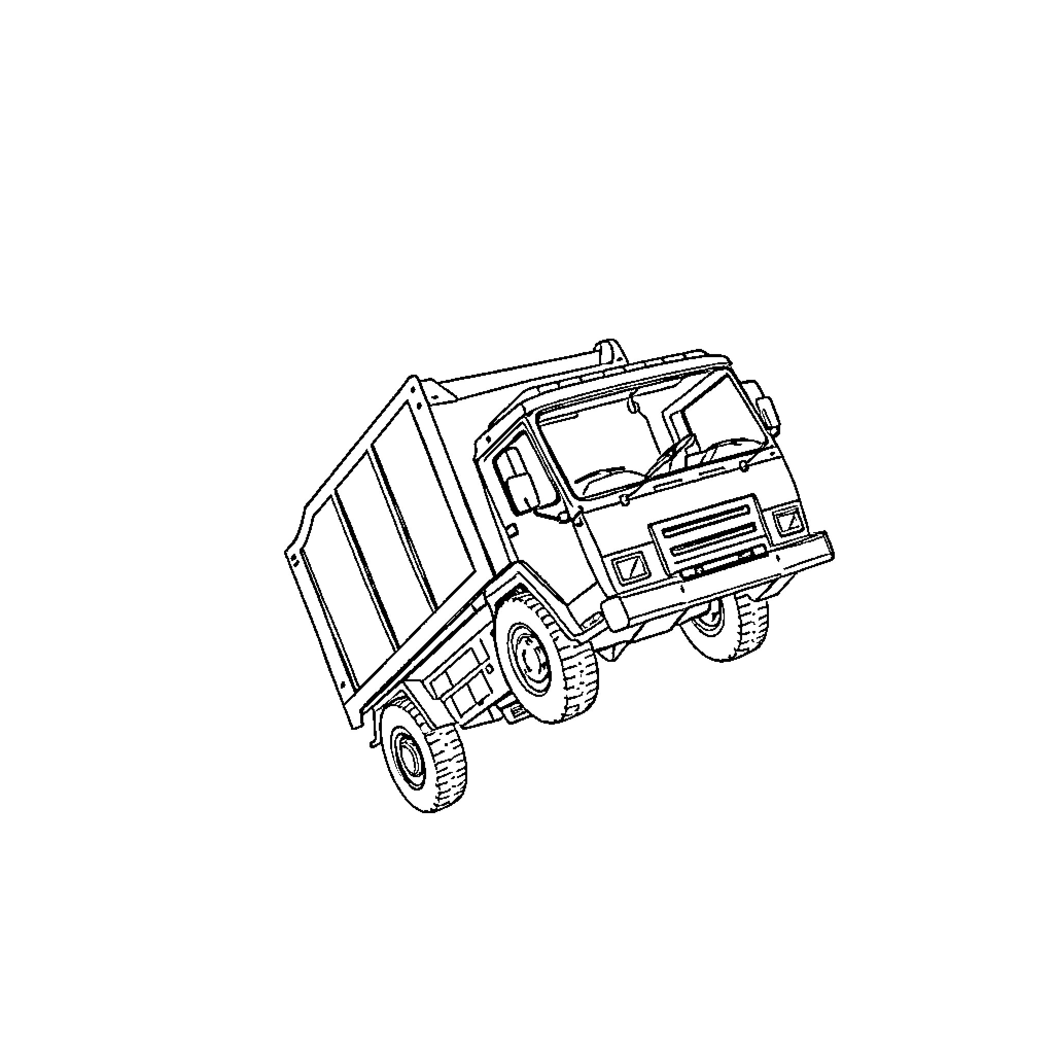 Trash Truck Lifting Waste Container Coloring Page (free black-and-white line drawing printable PDF for all, from beginners to advanced learners, including children, teens, adults, and seniors)