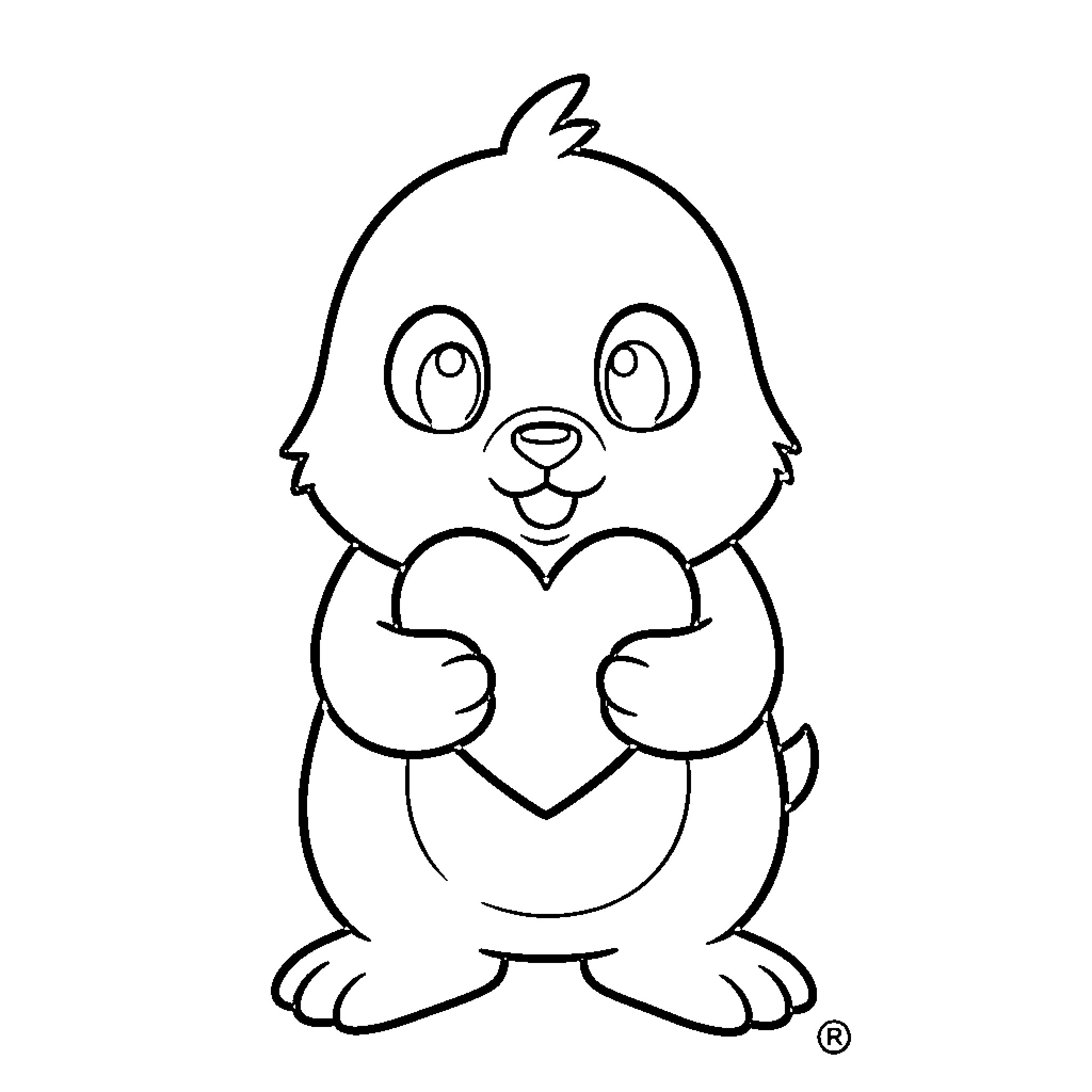 Capybara holding a large heart with a happy expression Coloring Page (free black-and-white line drawing printable PDF for all, from beginners to advanced learners, including children, teens, adults, and seniors)