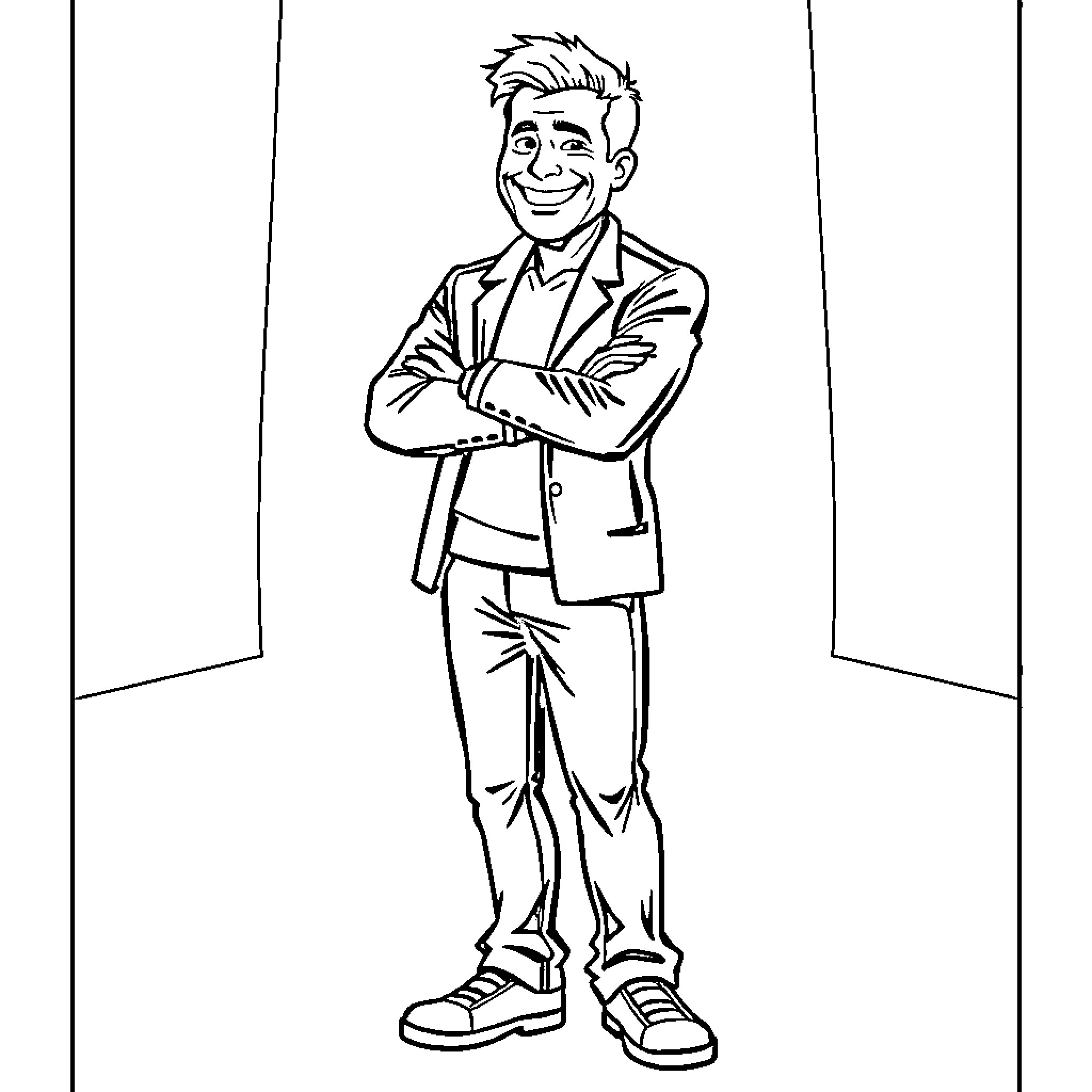 Didier Magny Stands Confidently in Formal Attire Coloring Page (free black-and-white line drawing printable PDF for all, from beginners to advanced learners, including children, teens, adults, and seniors)