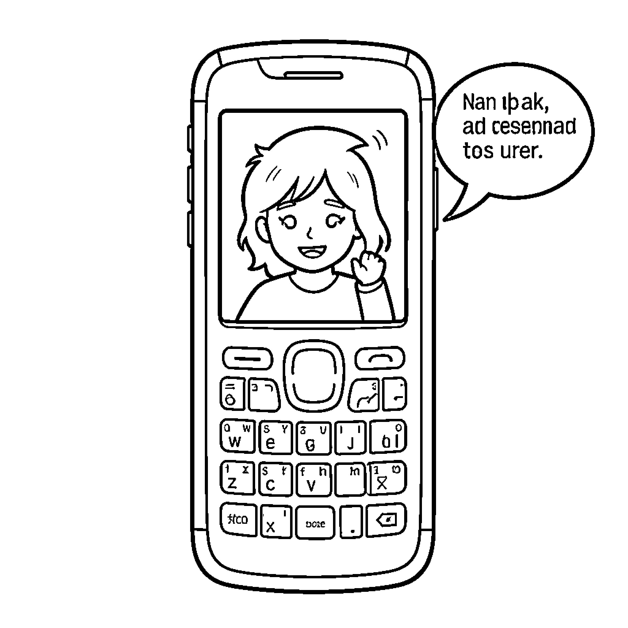 Mobile Phone displaying a person waving during a video call Coloring Page (free black-and-white line drawing printable PDF for all, from beginners to advanced learners, including children, teens, adults, and seniors)