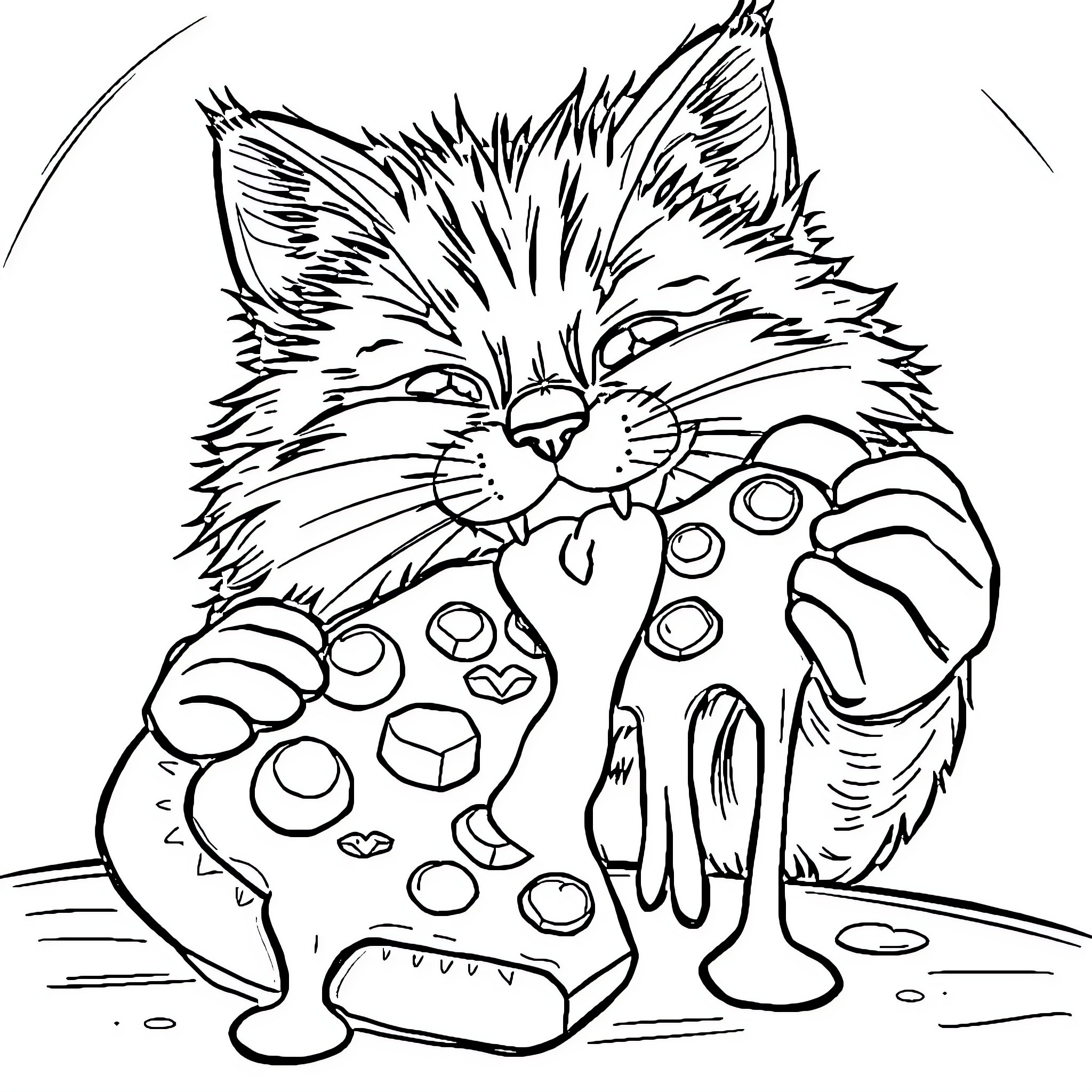 Cat playing with a video game controller Coloring Page (free black-and-white line drawing printable PDF for all, from beginners to advanced learners, including children, teens, adults, and seniors)