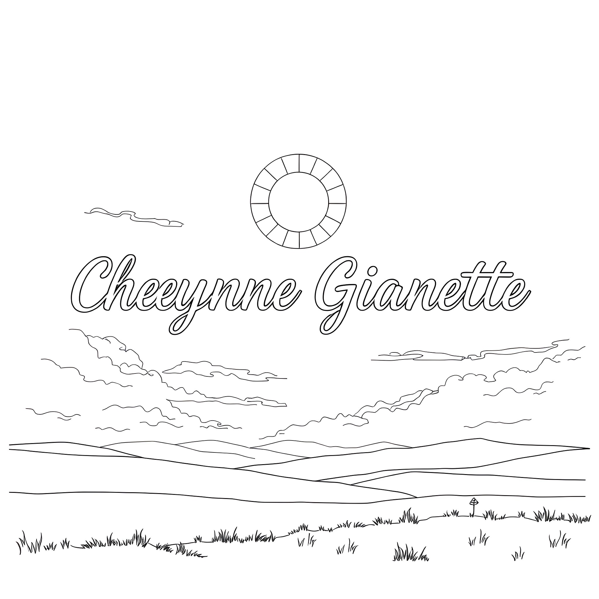 Cheyenne Gianette Enjoying a Serene Landscape Coloring Page (free black-and-white line drawing printable PDF for all, from beginners to advanced learners, including children, teens, adults, and seniors)