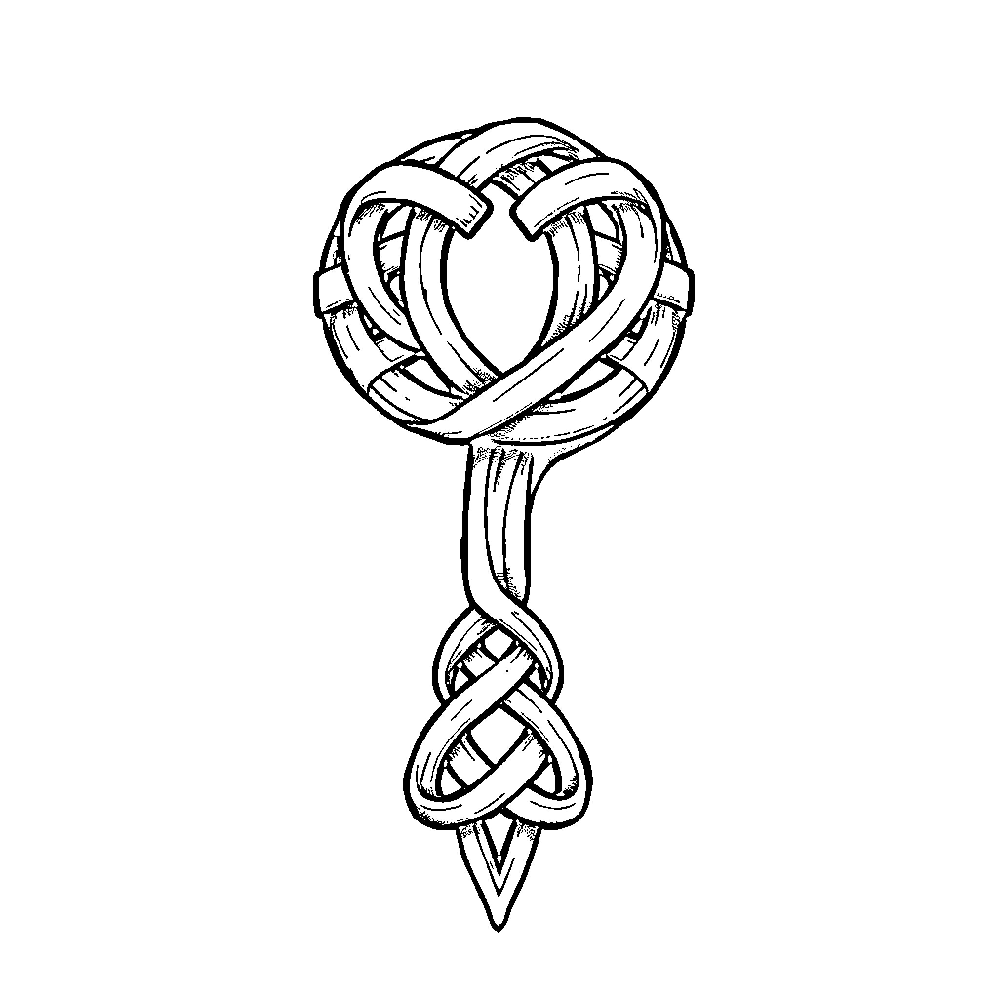 Question Mark Intertwined Heart Symbol Coloring Page (free black-and-white line drawing printable PDF for all, from beginners to advanced learners, including children, teens, adults, and seniors)