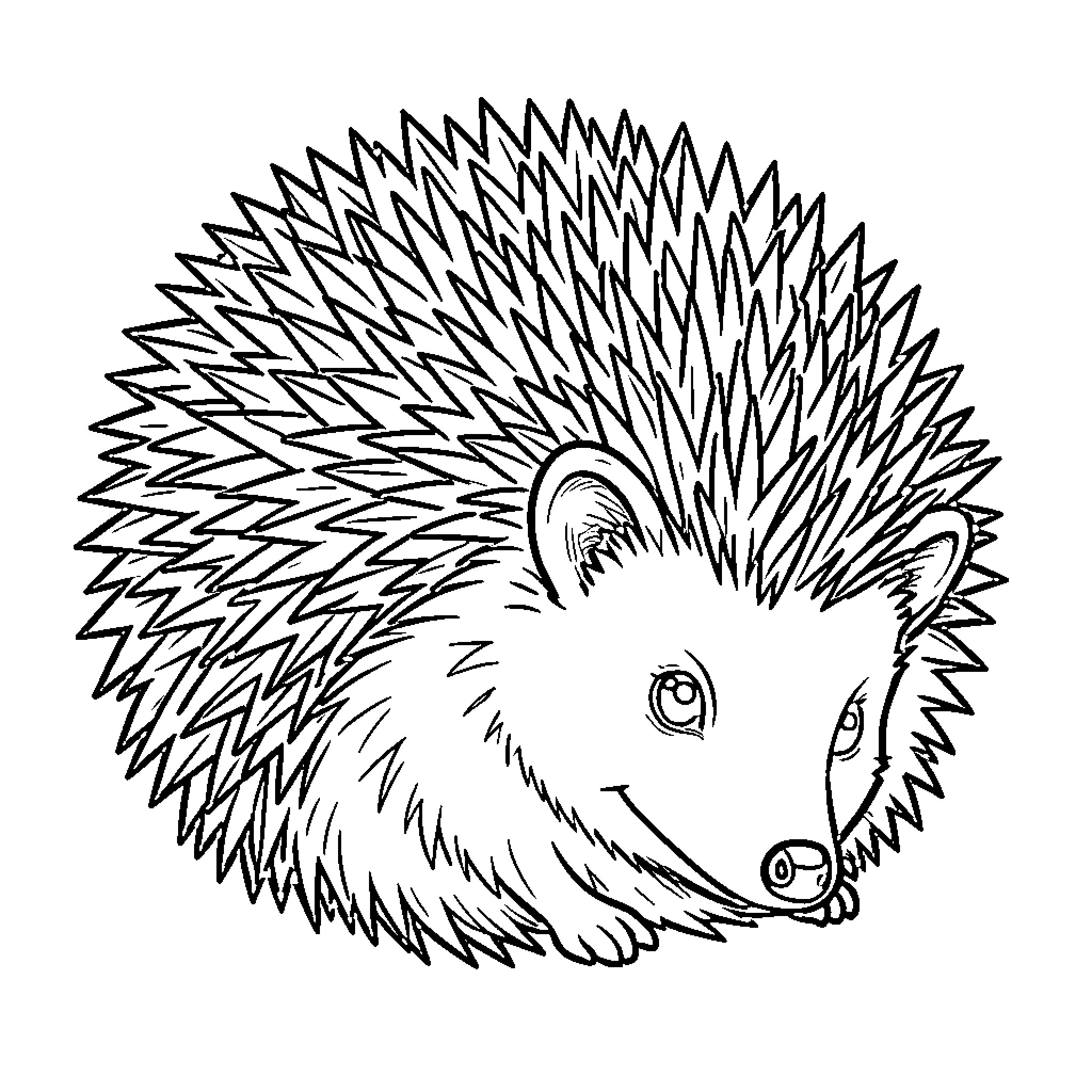 Hedgehog smiling peacefully while resting Coloring Page (free black-and-white line drawing printable PDF for all, from beginners to advanced learners, including children, teens, adults, and seniors)